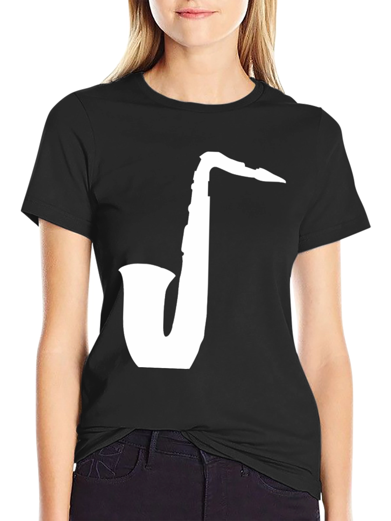 Saxophone Graphic Tee - Classic Black Cotton T-Shirt