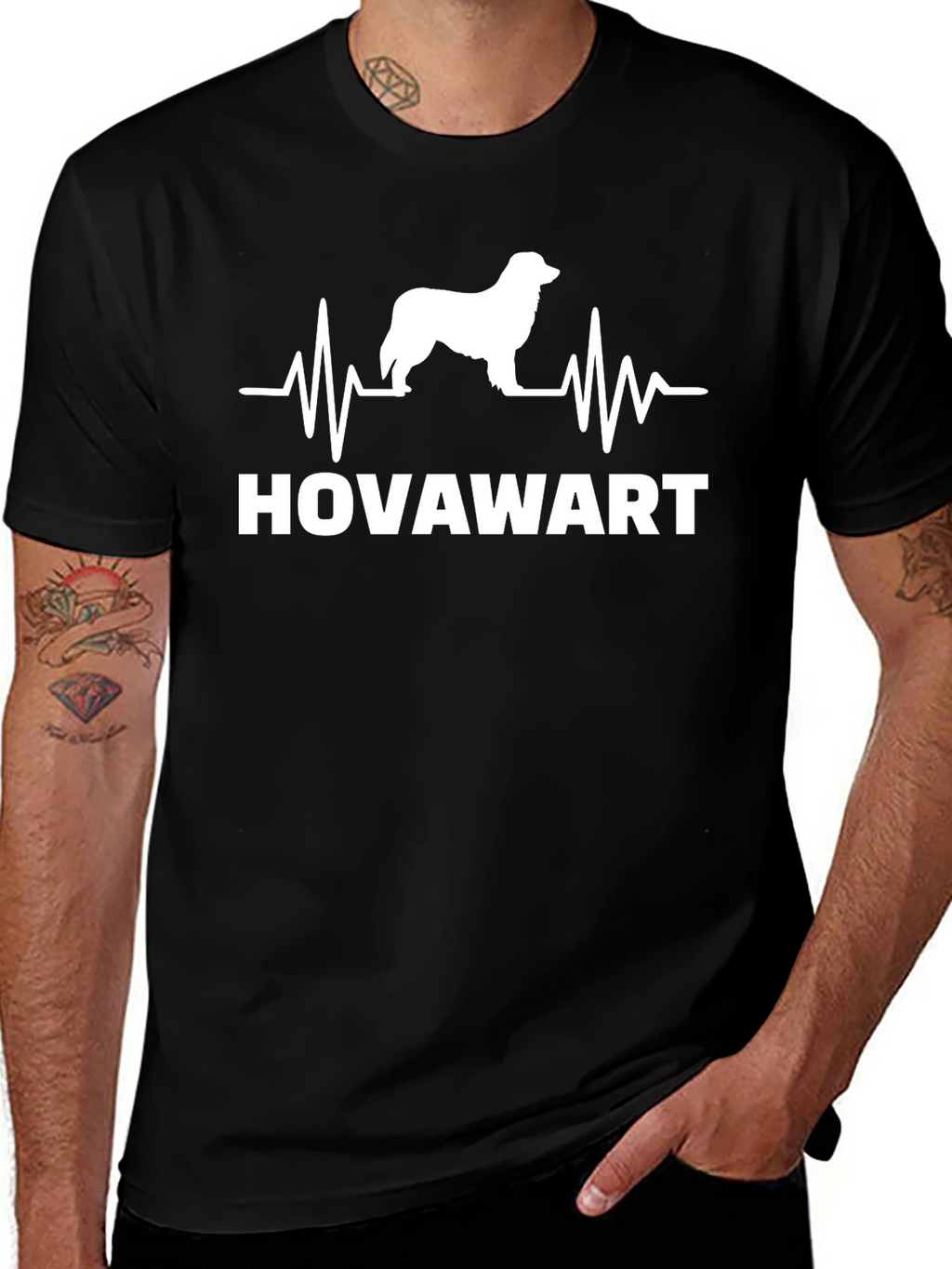 Hovawart Dog Breed Heartbeat T-Shirt - Black