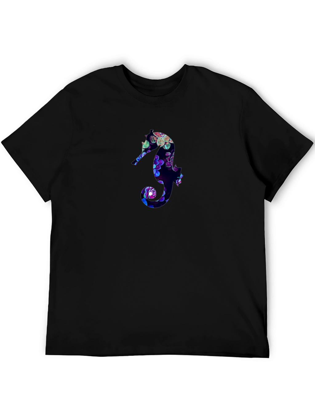 Floral Seahorse Graphic Tee - Black