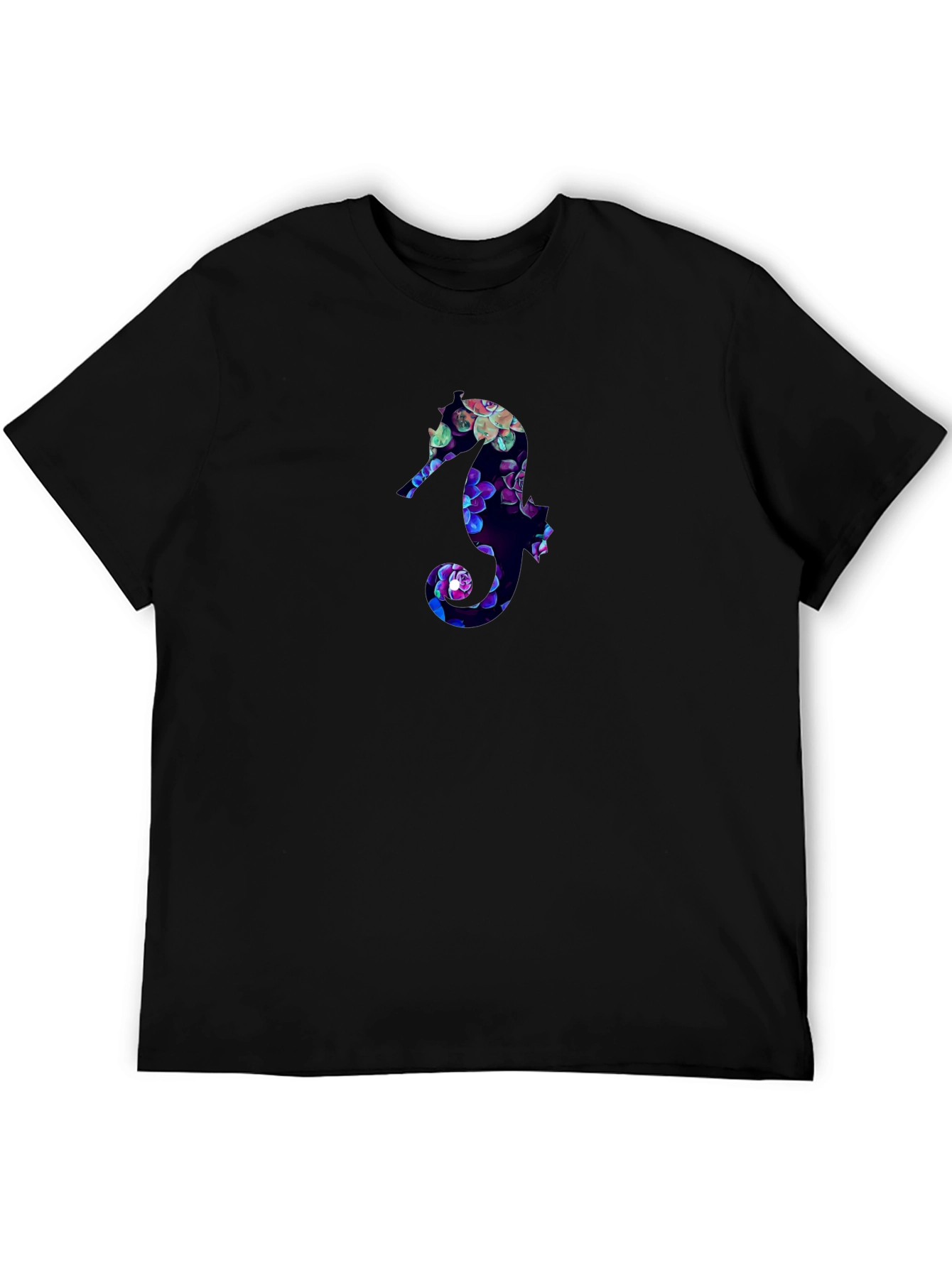 Floral Seahorse Graphic Tee - Black