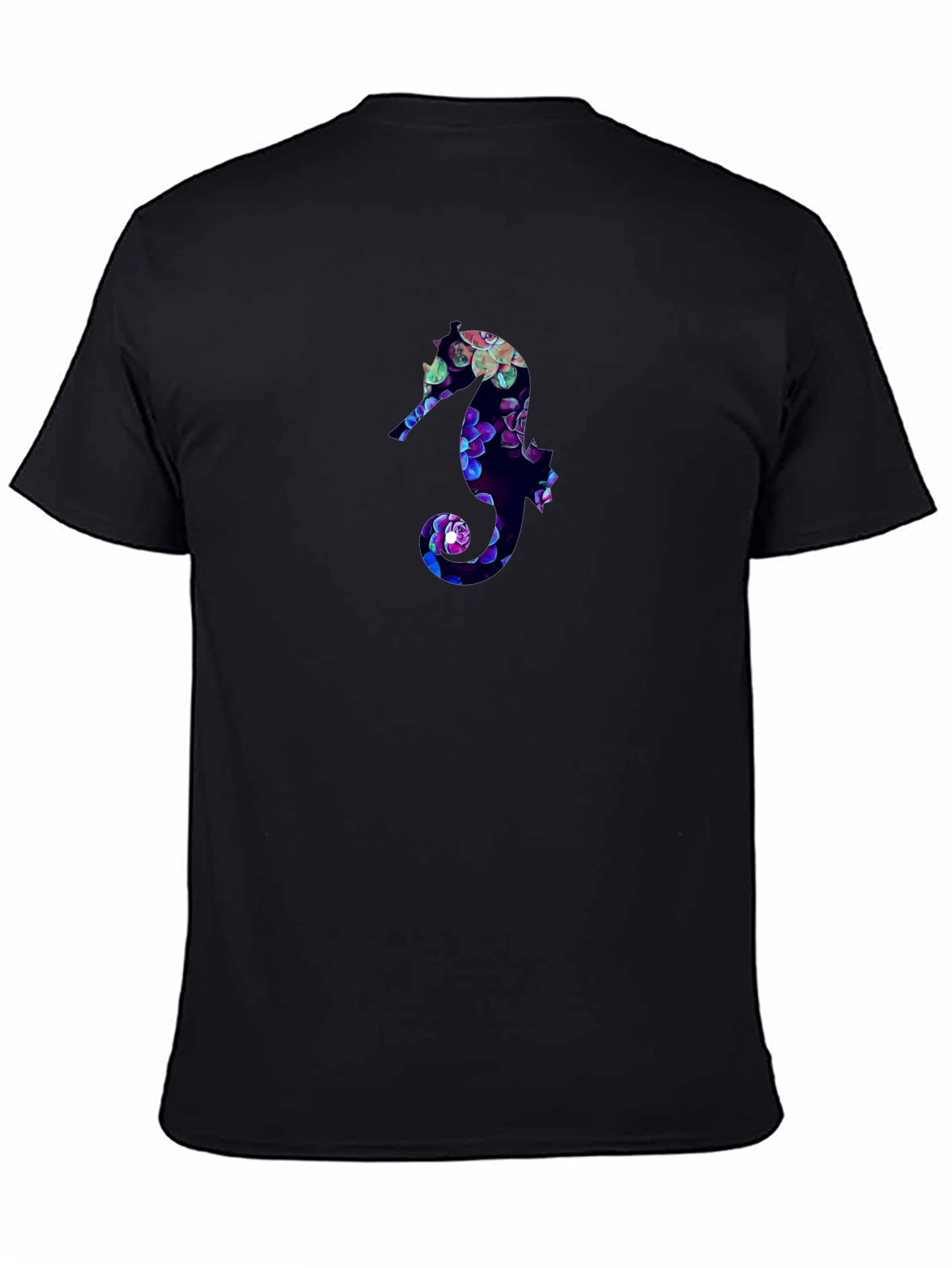 Floral Seahorse Graphic Tee - Black