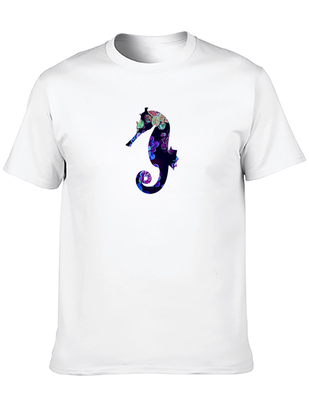 Floral Seahorse Graphic Tee - Black