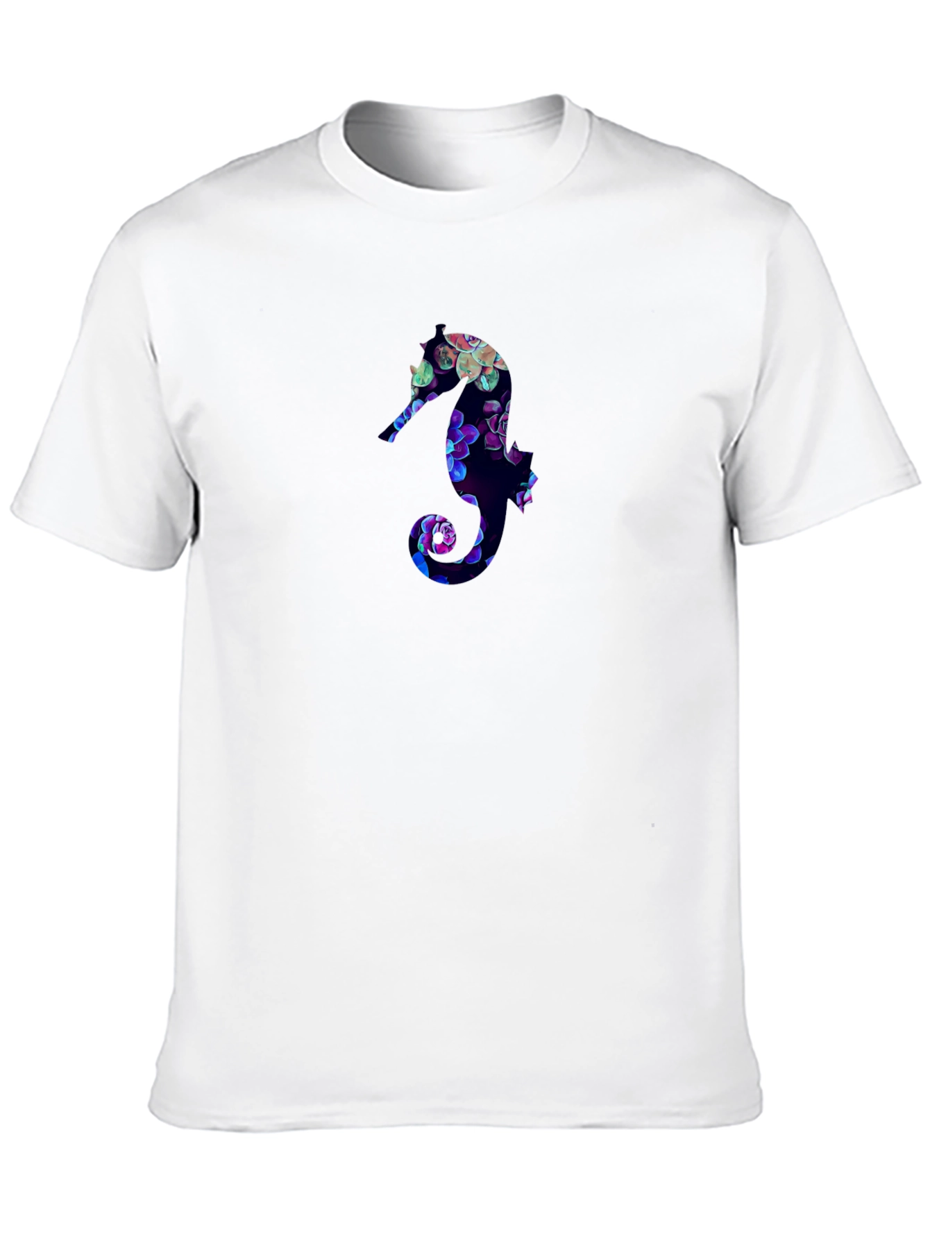 Floral Seahorse Graphic Tee - Black