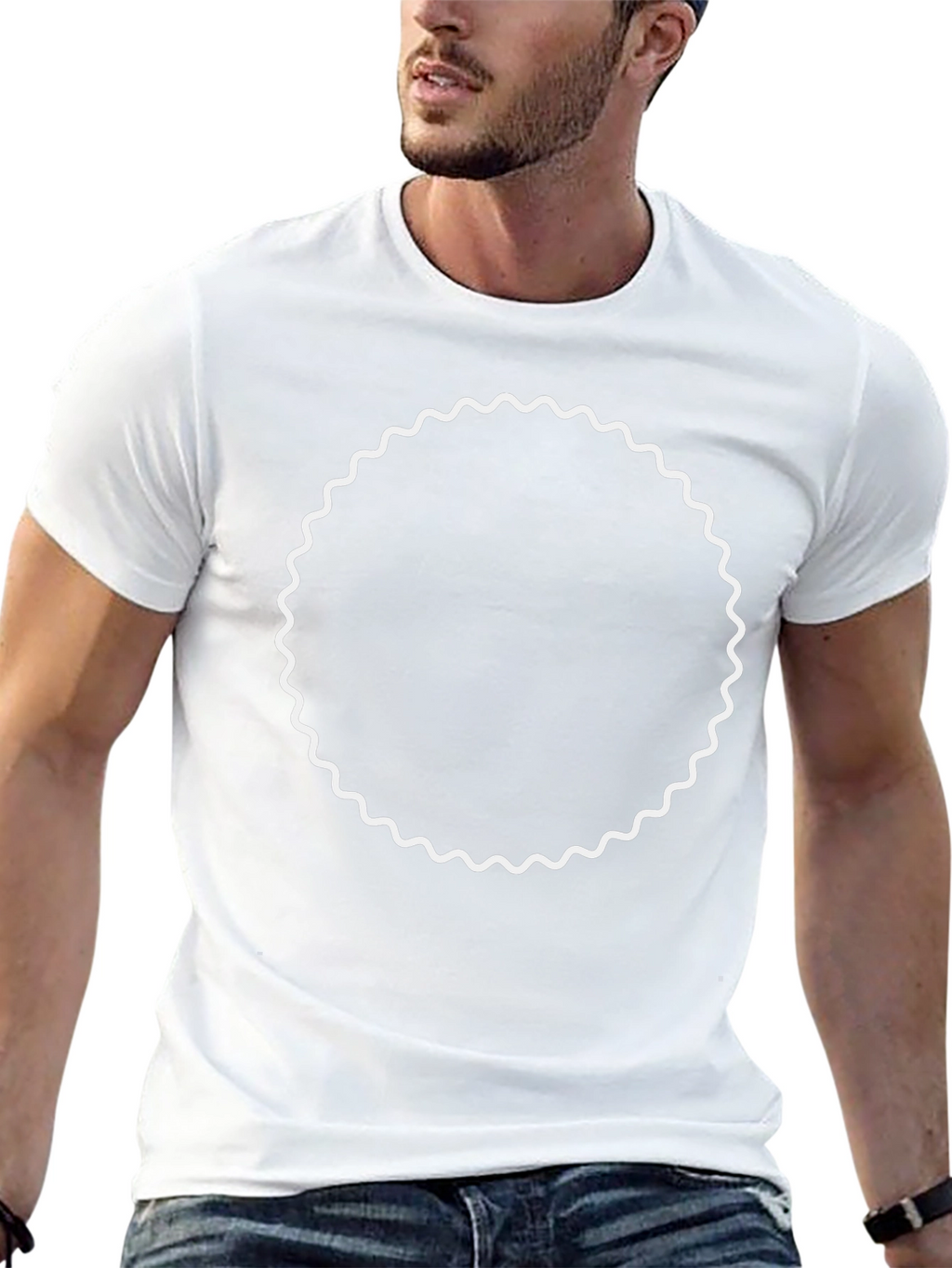 Modern Black Tee with Wavy Circle Design