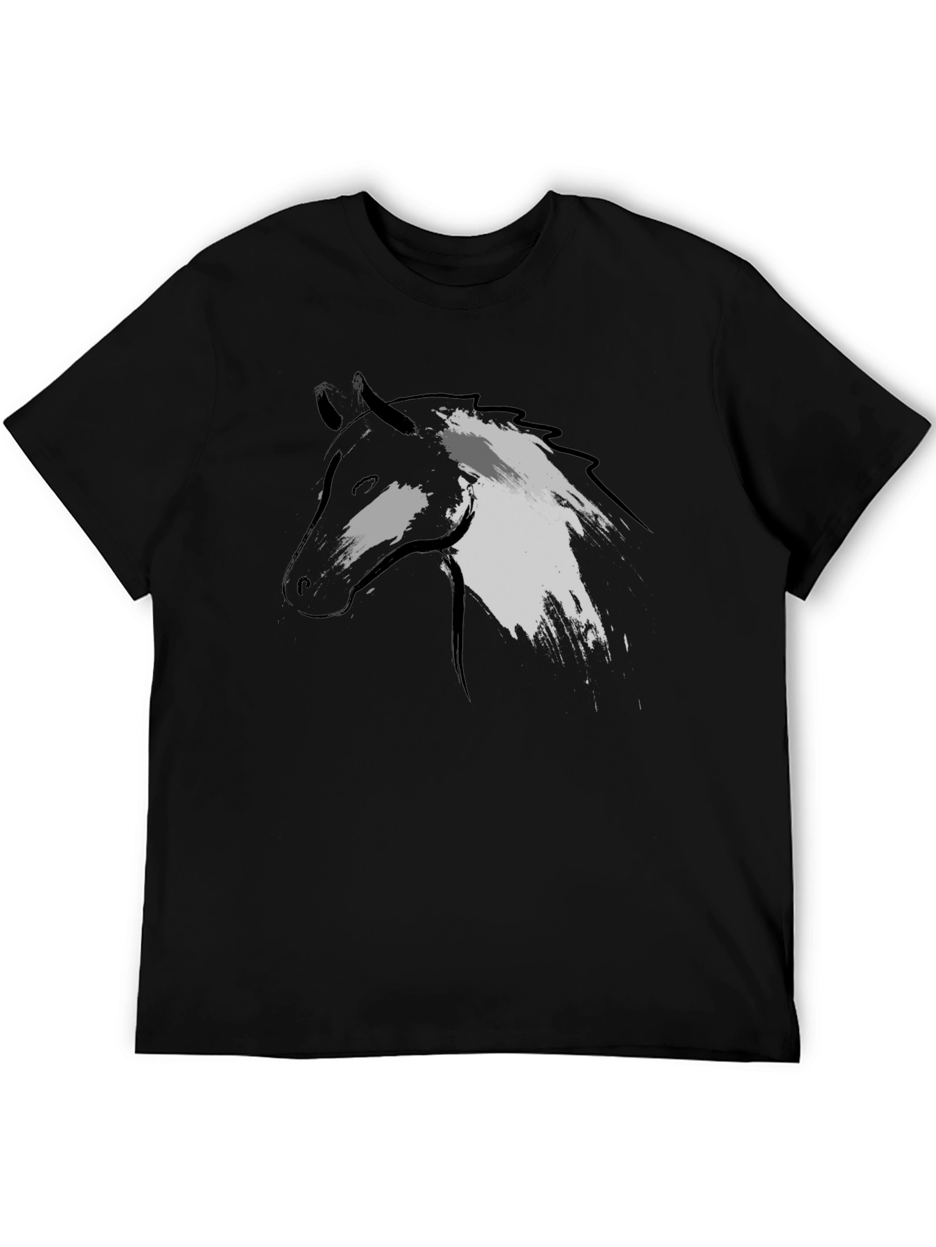 Horse Graphic Tee - Black Cotton T-Shirt