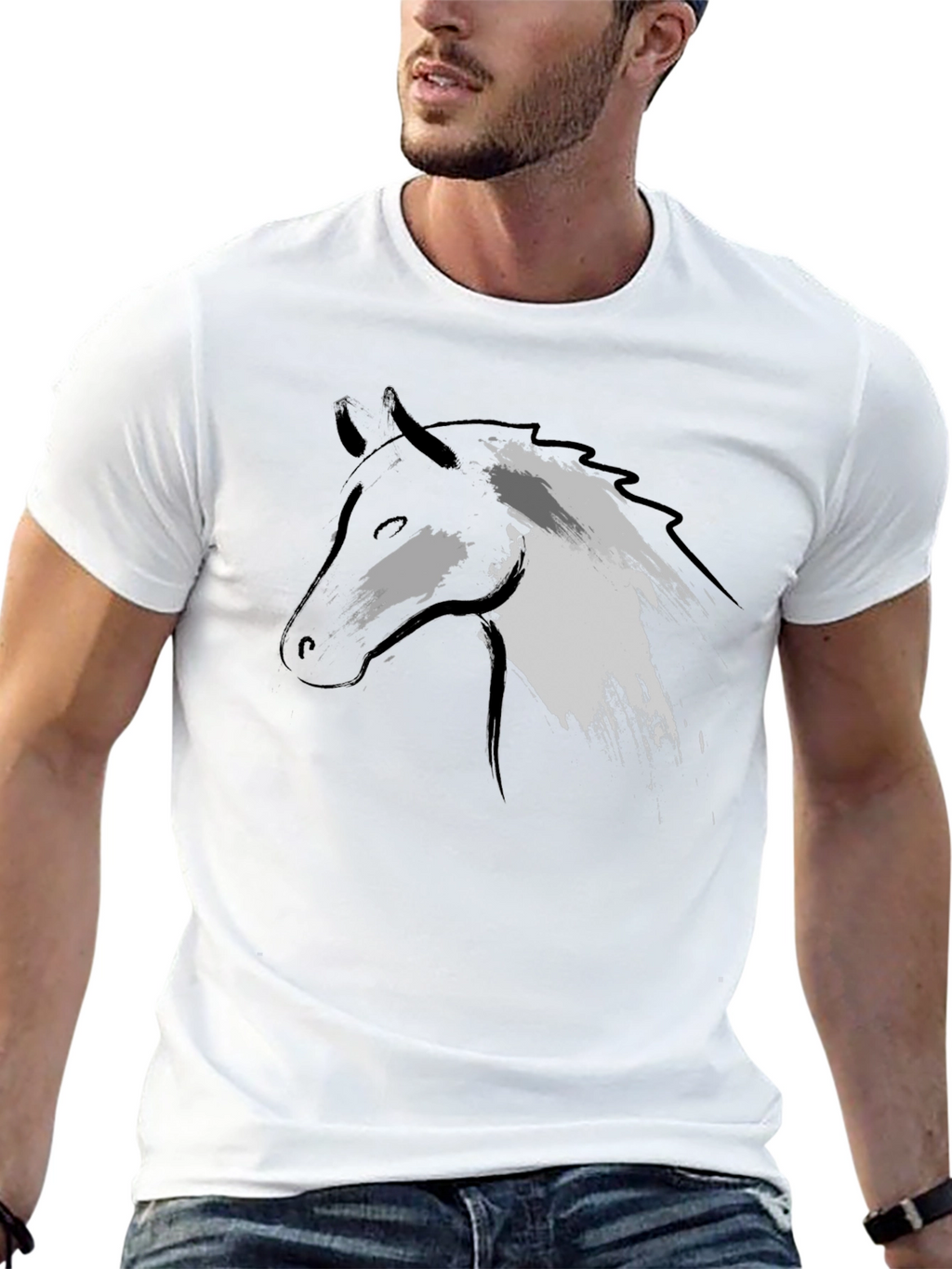 Horse Graphic Tee - Black Cotton T-Shirt
