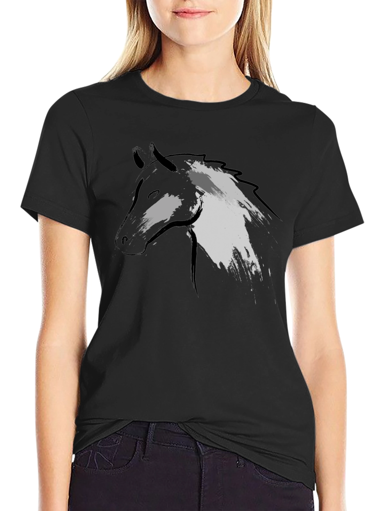 Horse Graphic Tee - Black Cotton T-Shirt