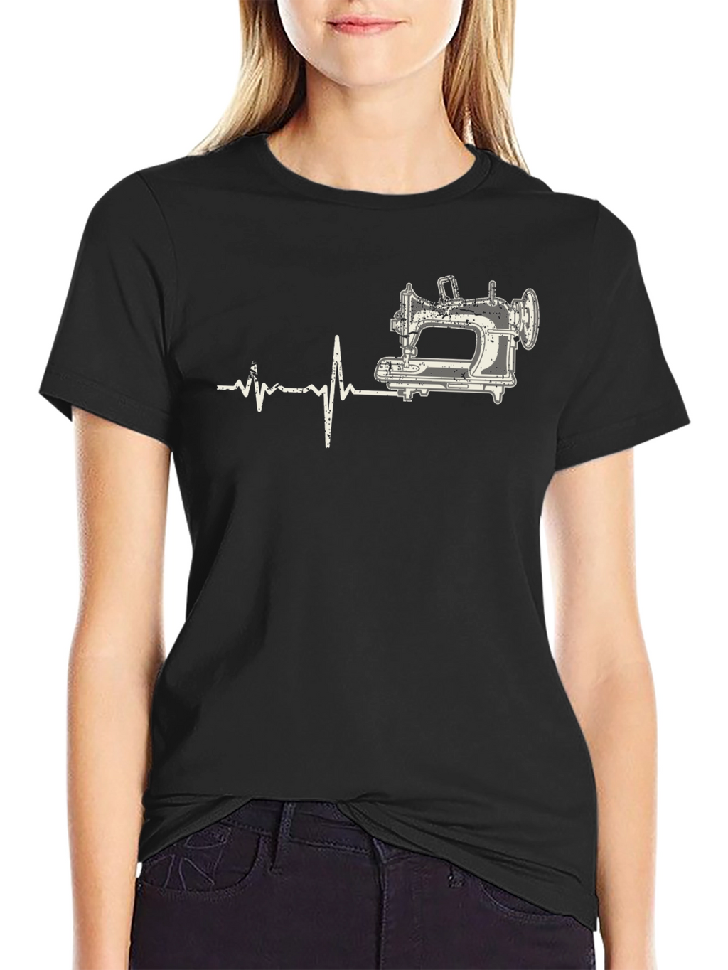 Sewing Machine Heartbeat T-Shirt - Black Cotton