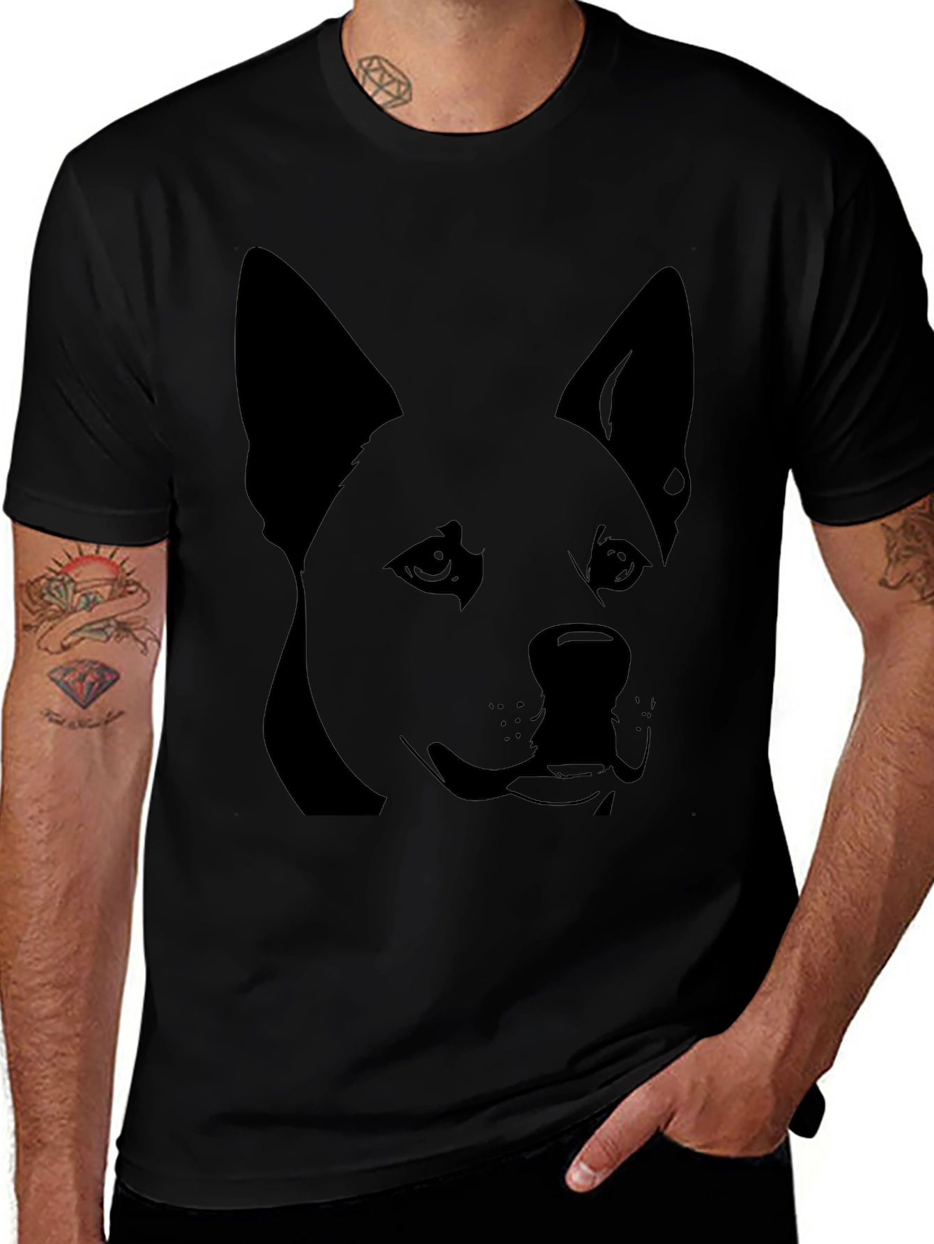 Dog Graphic Tee - Black Cotton T-Shirt