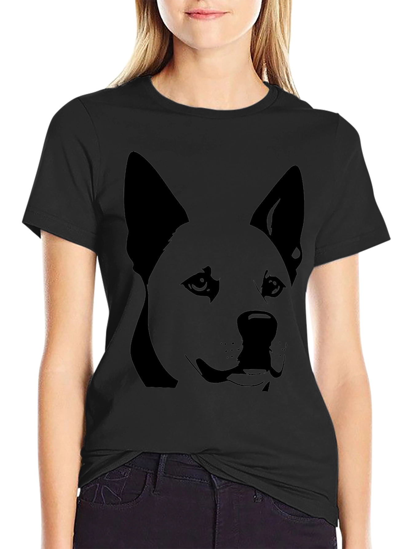 Dog Graphic Tee - Black Cotton T-Shirt