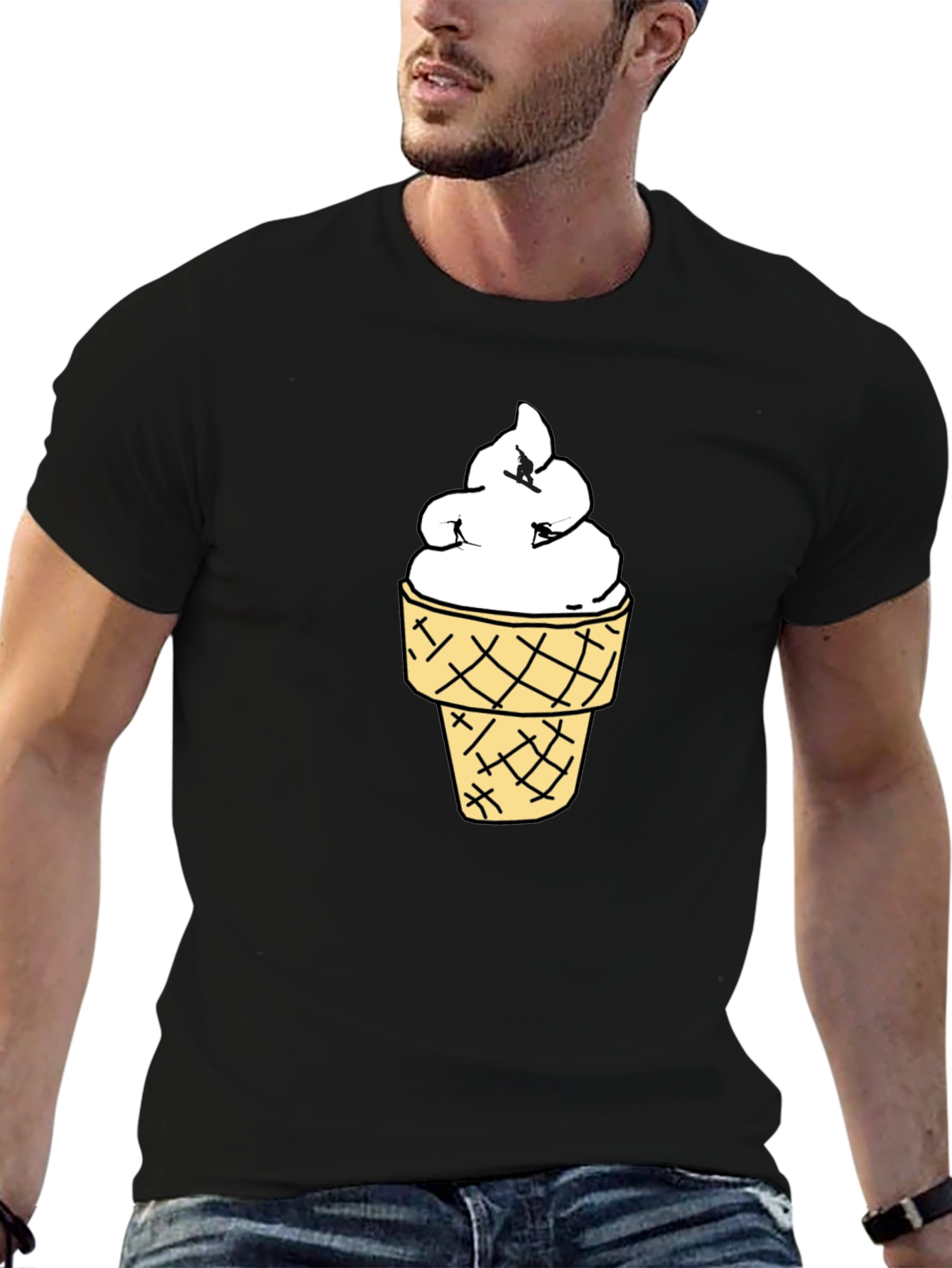 Ice Cream Cone Graphic Black T-Shirt