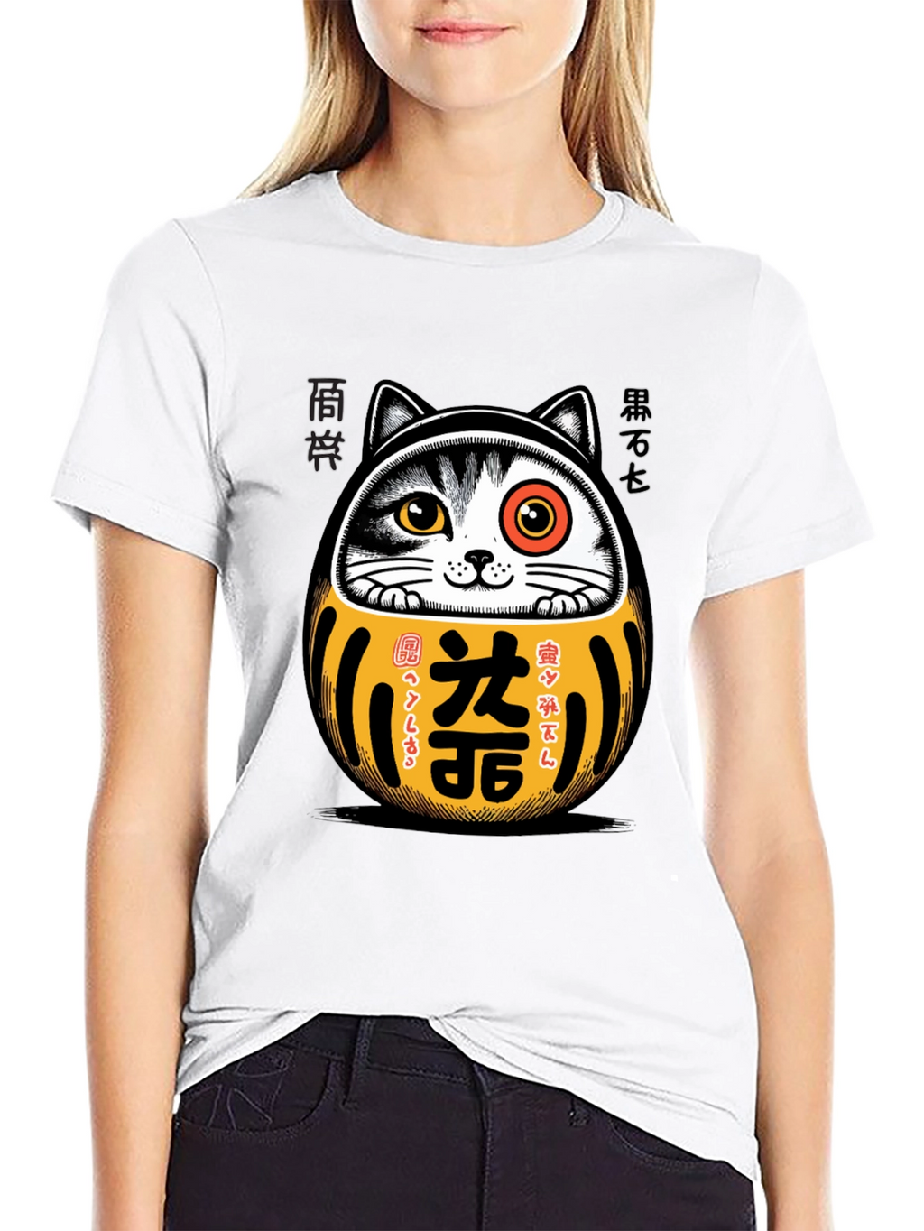 Lucky Cat Daruma T-Shirt - Japanese Good Fortune