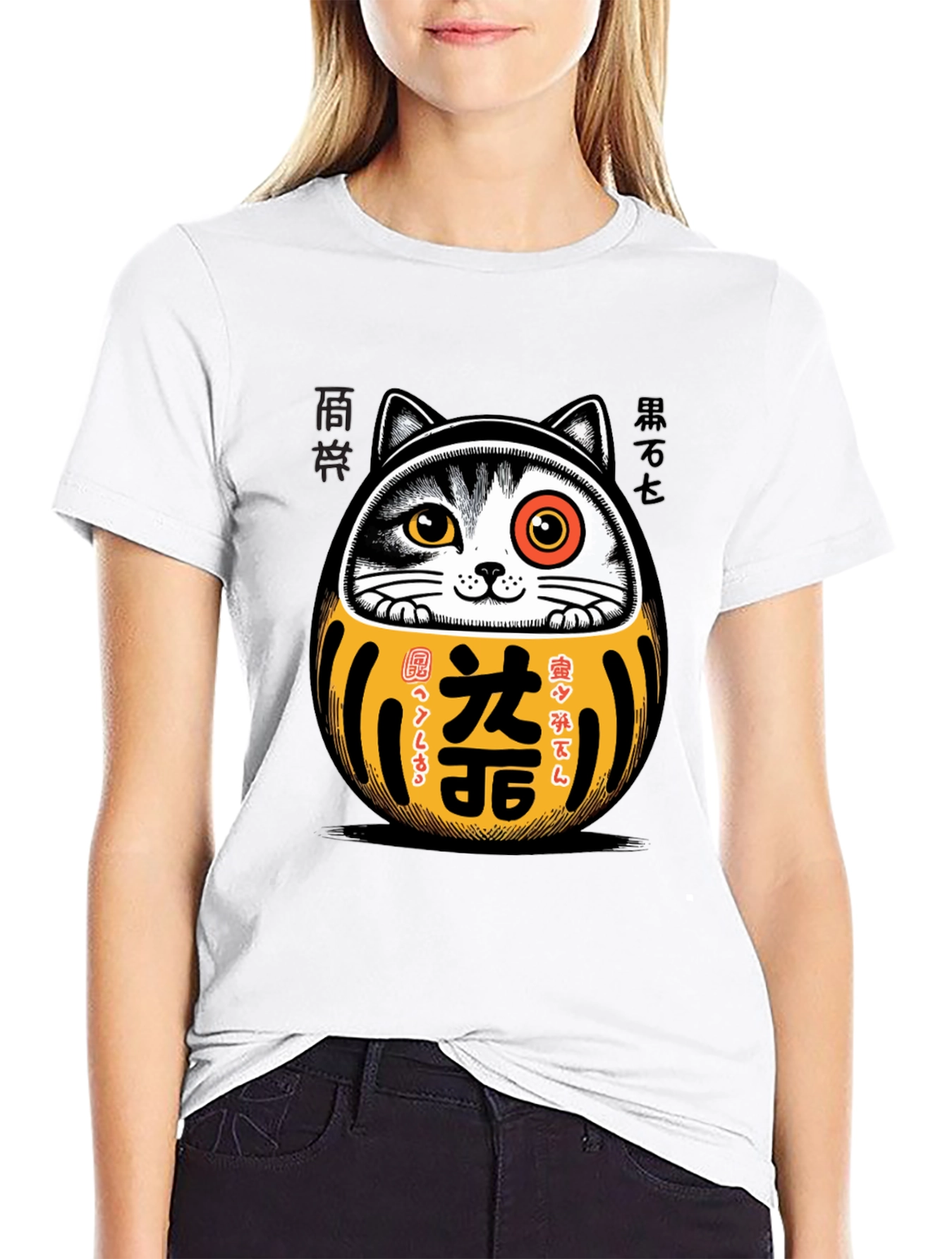 Lucky Cat Daruma T-Shirt - Japanese Good Fortune