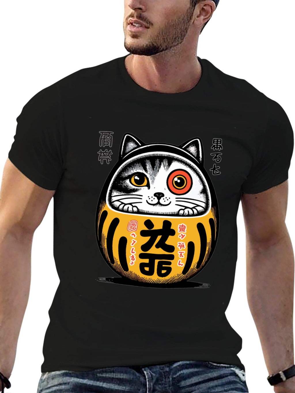 Lucky Cat Daruma T-Shirt - Japanese Good Fortune
