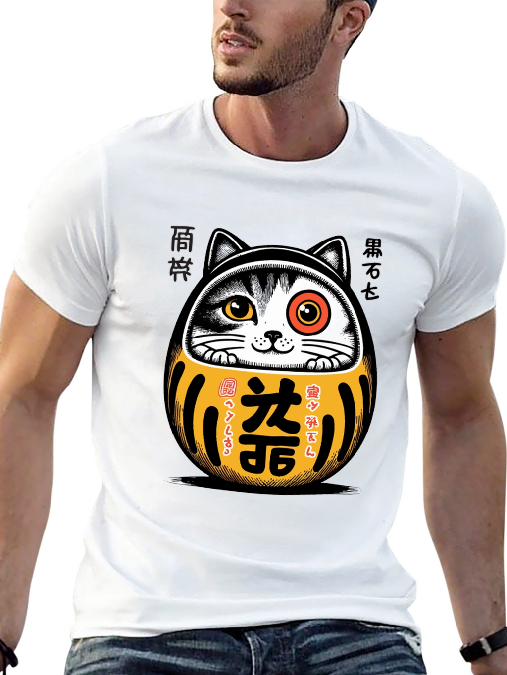 Lucky Cat Daruma T-Shirt - Japanese Good Fortune