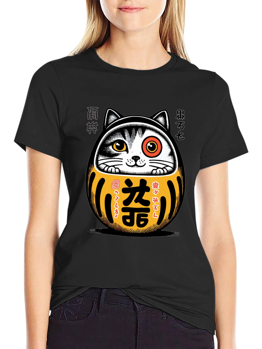 Lucky Cat Daruma T-Shirt - Japanese Good Fortune