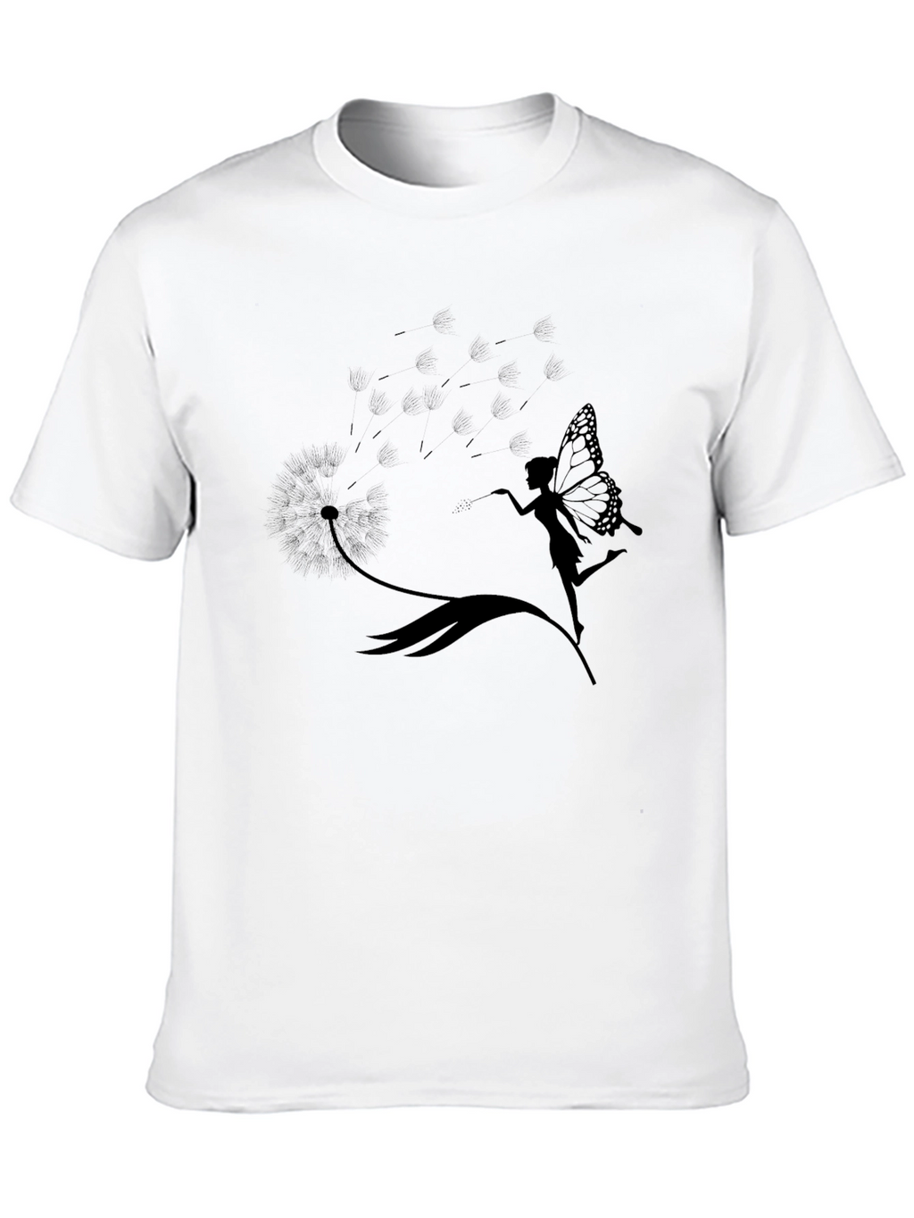 Whimsical Fairy & Dandelion Black T-Shirt