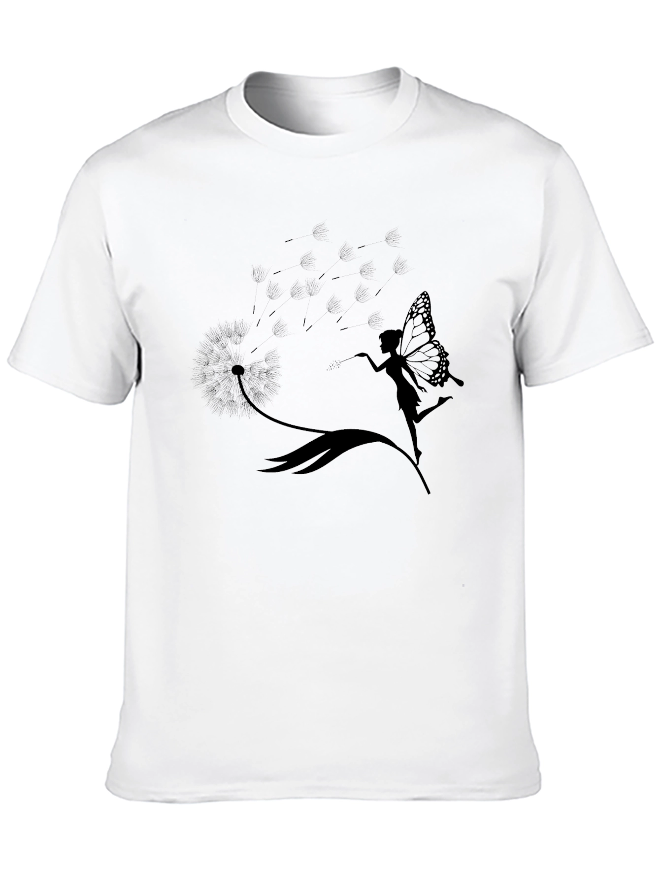 Whimsical Fairy & Dandelion Black T-Shirt