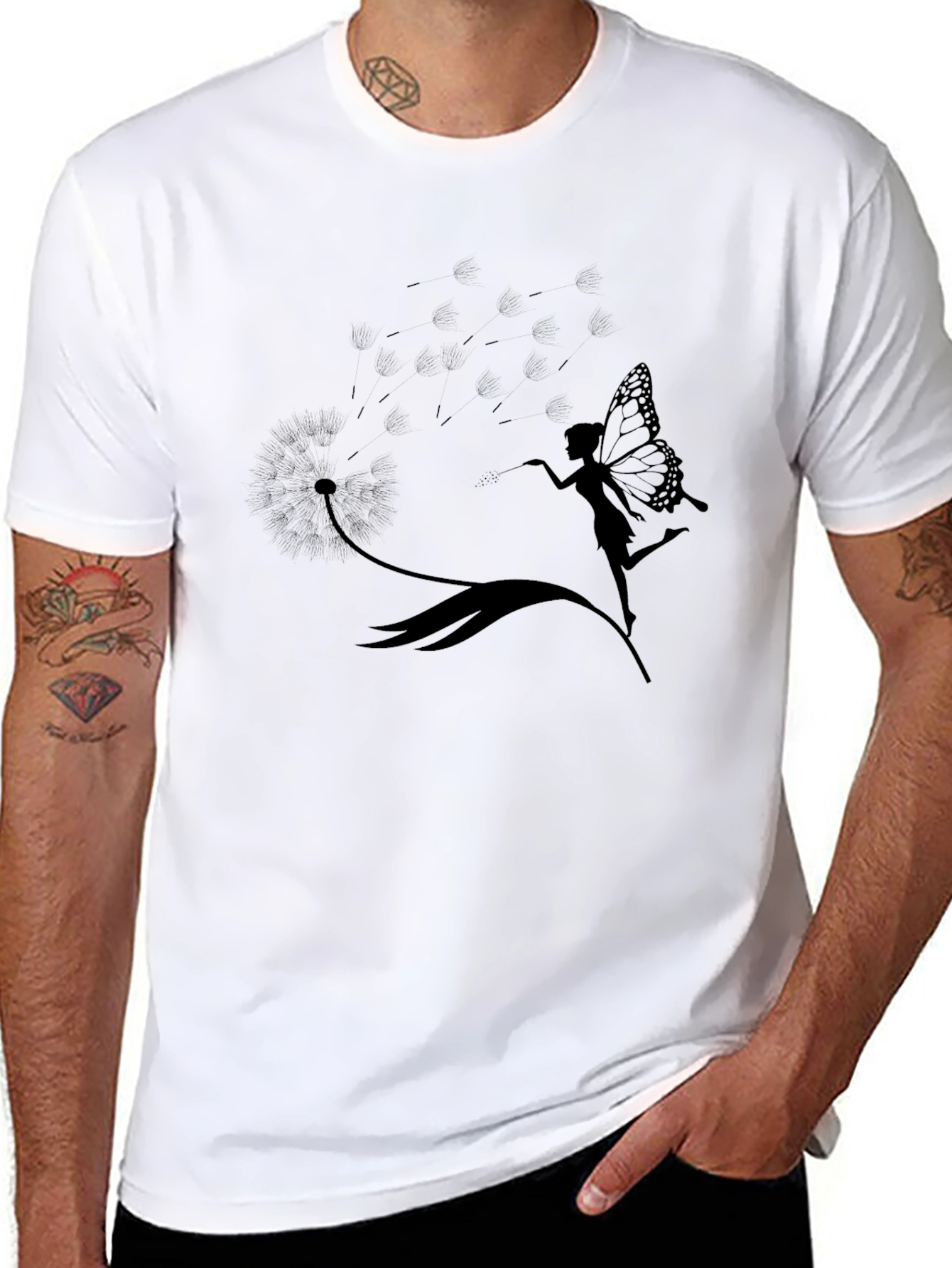 Whimsical Fairy & Dandelion Black T-Shirt