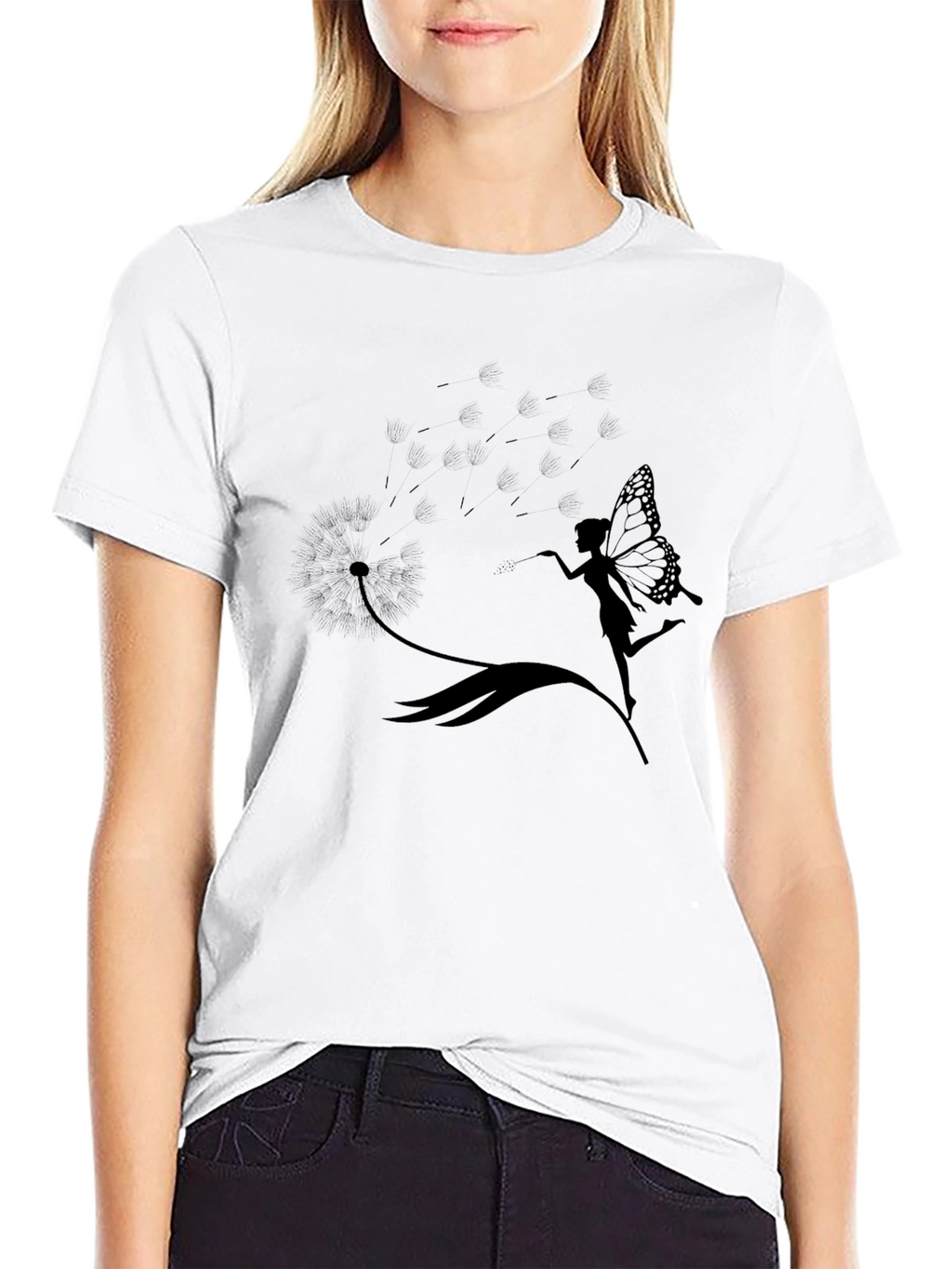 Whimsical Fairy & Dandelion Black T-Shirt