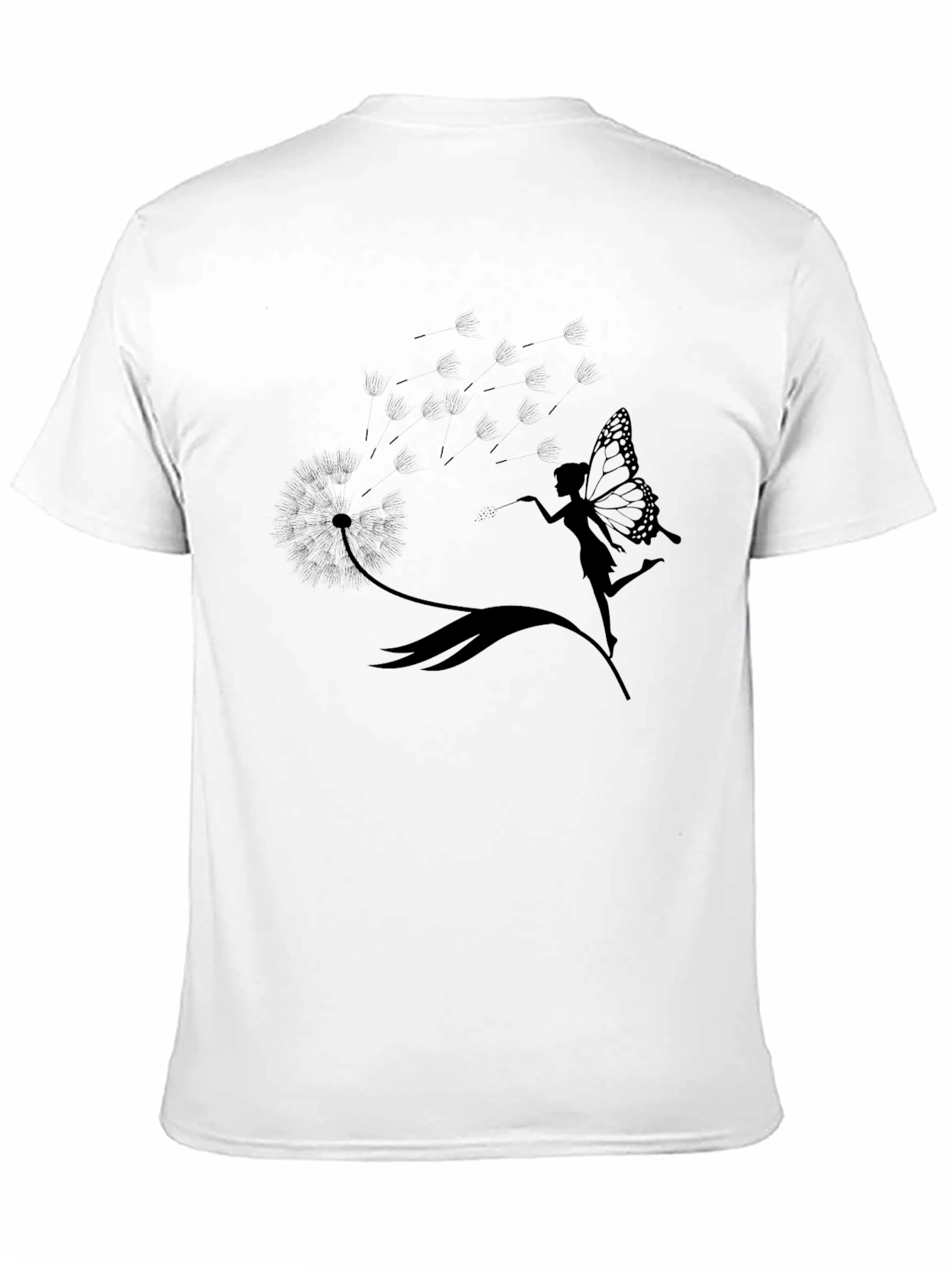 Whimsical Fairy & Dandelion Black T-Shirt