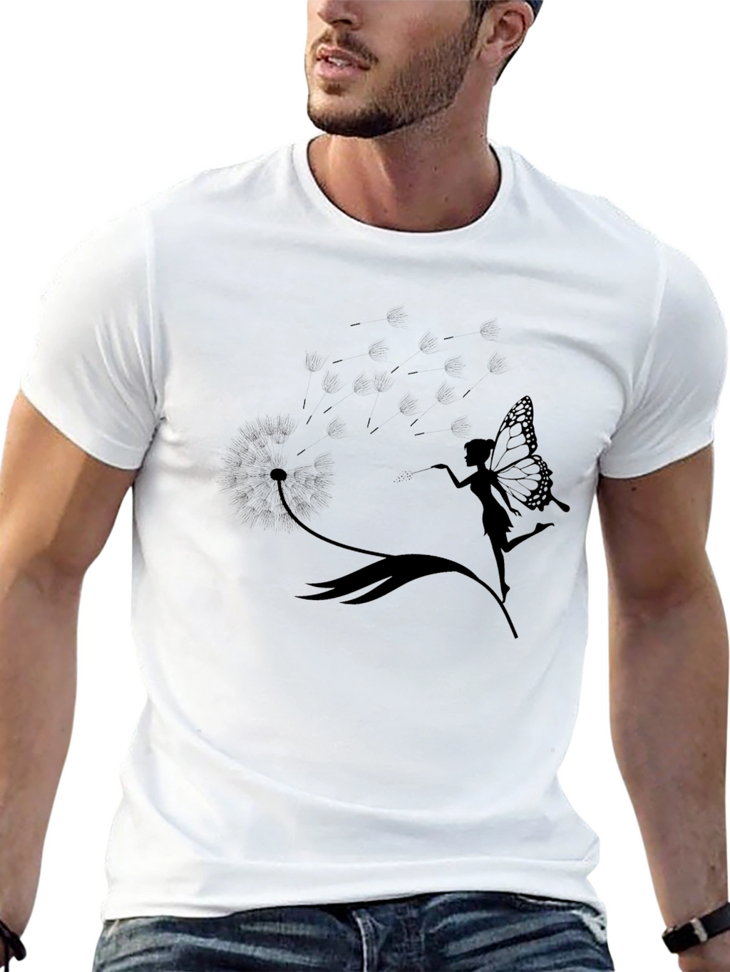Whimsical Fairy & Dandelion Black T-Shirt