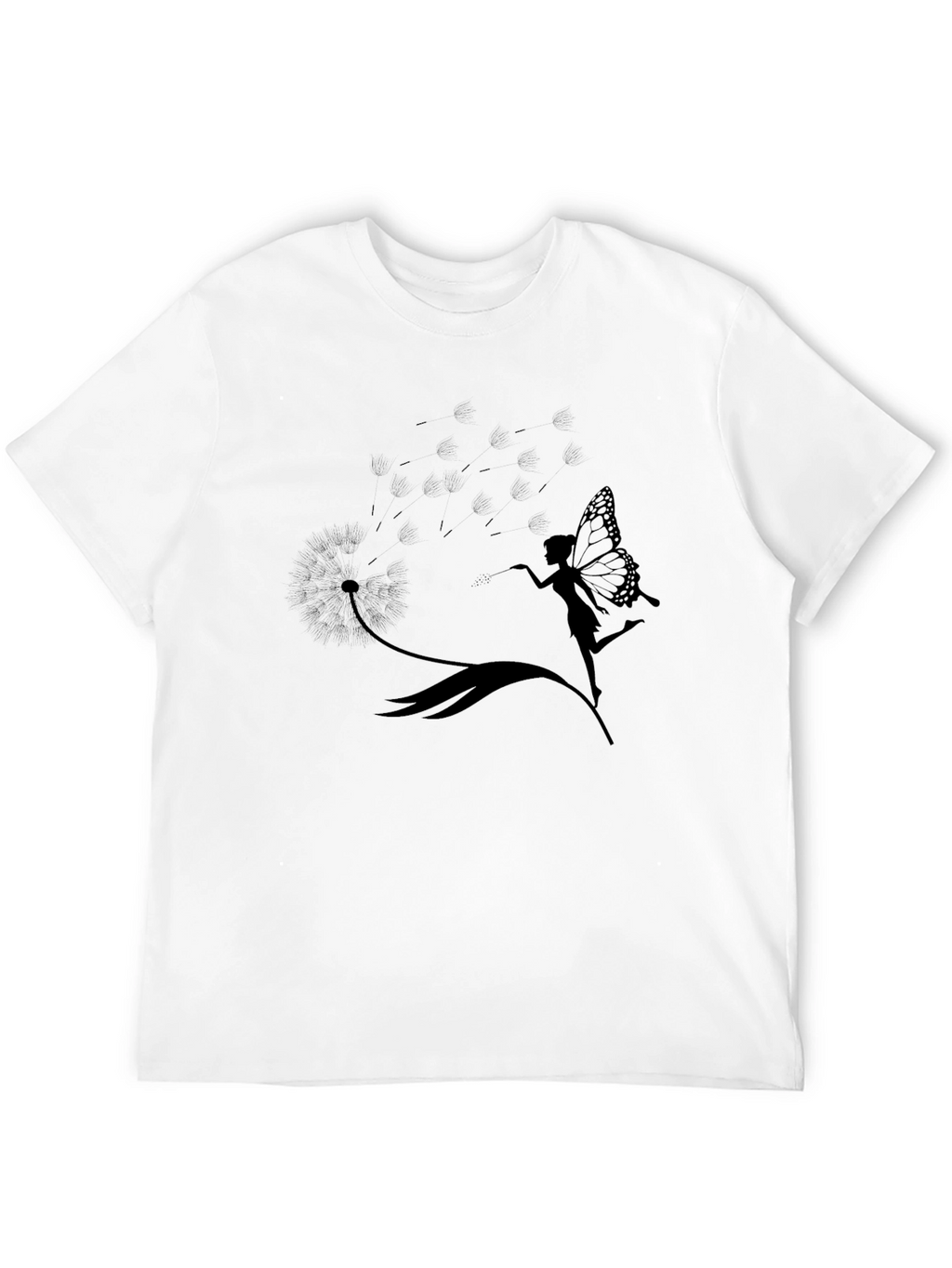 Whimsical Fairy & Dandelion Black T-Shirt