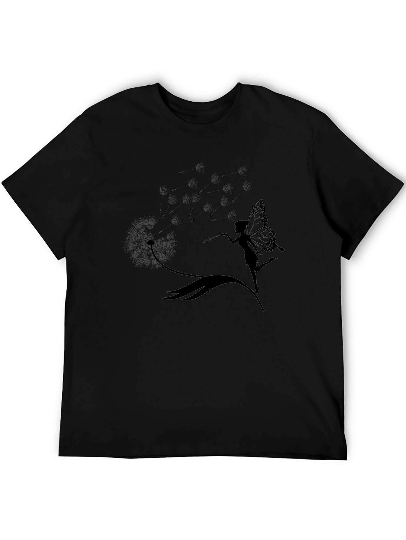 Whimsical Fairy & Dandelion Black T-Shirt
