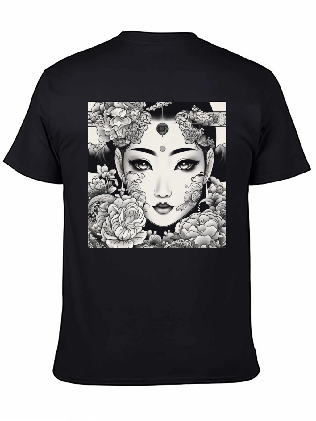 Artistic Floral Woman Graphic Tee - Black