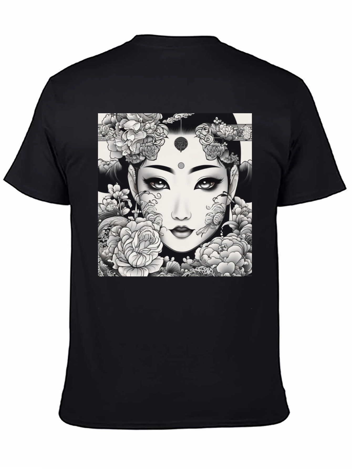 Artistic Floral Woman Graphic Tee - Black