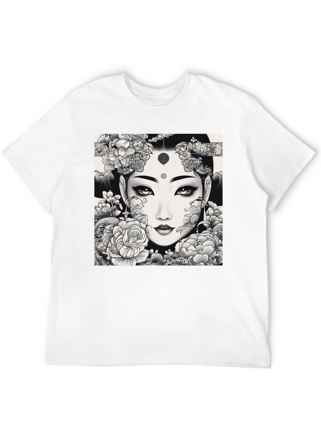 Artistic Floral Woman Graphic Tee - Black