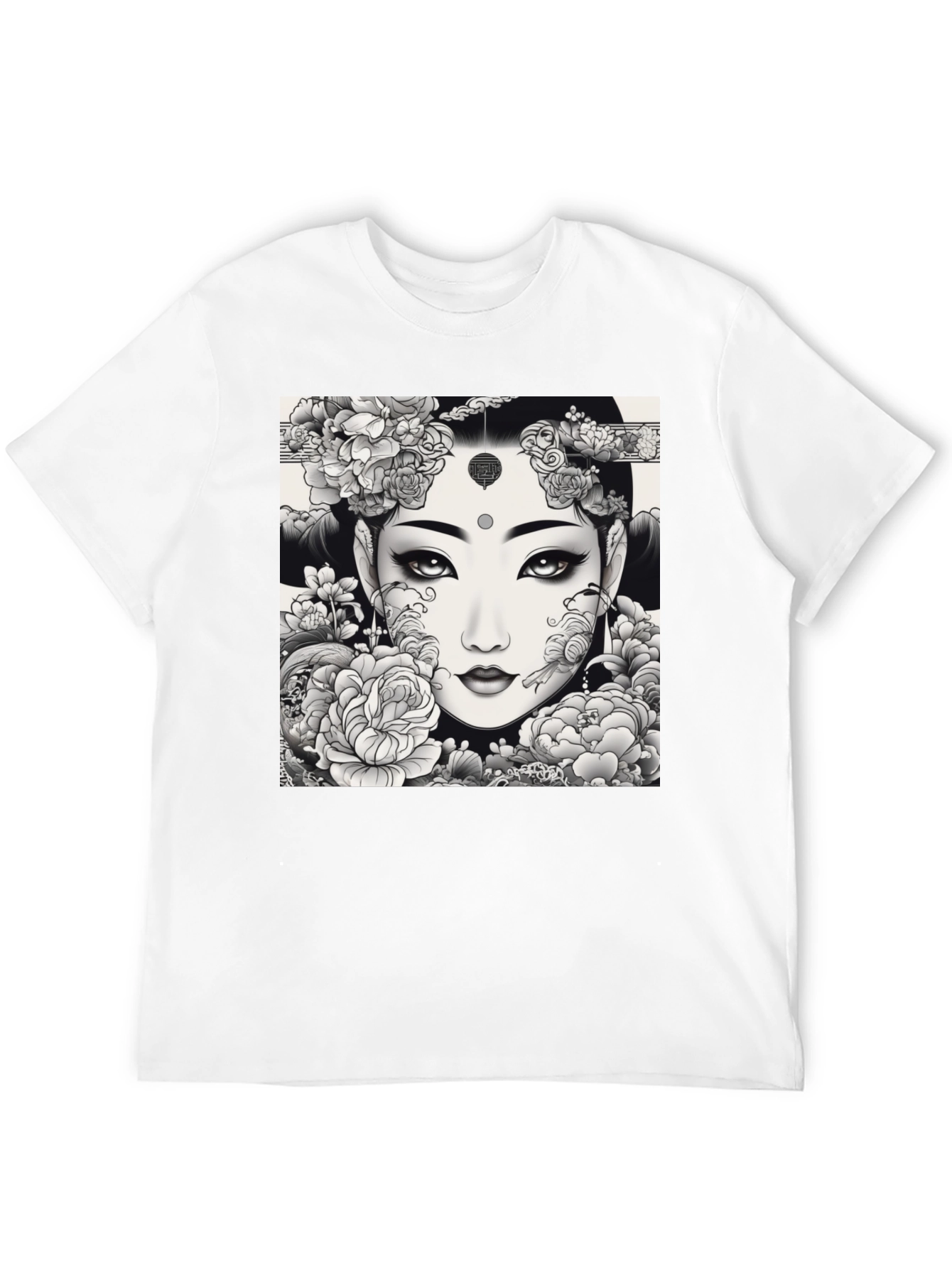 Artistic Floral Woman Graphic Tee - Black