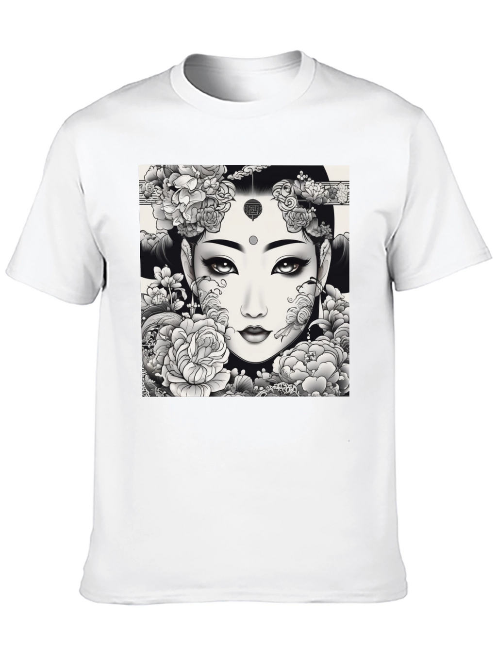 Artistic Floral Woman Graphic Tee - Black
