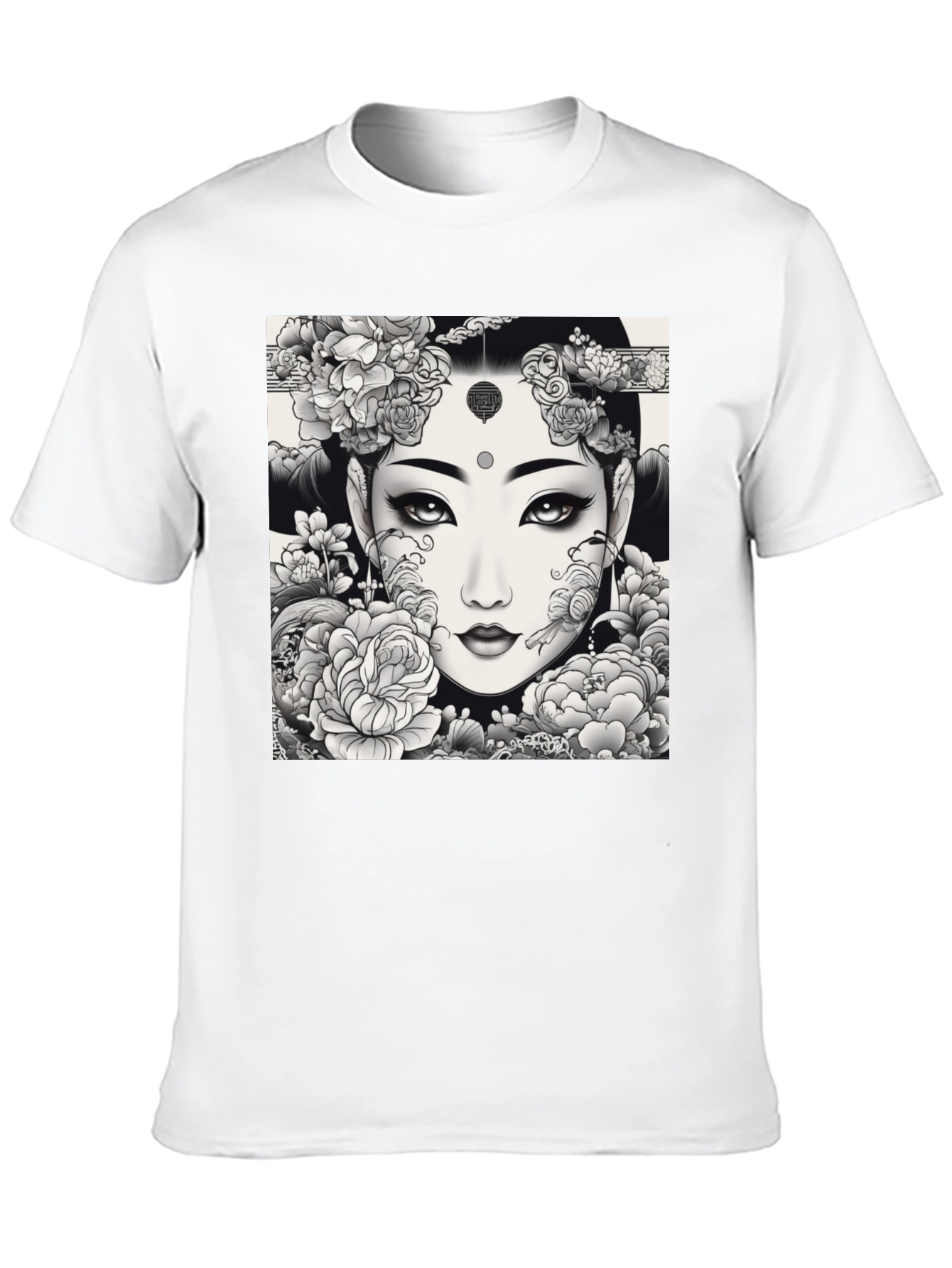 Artistic Floral Woman Graphic Tee - Black