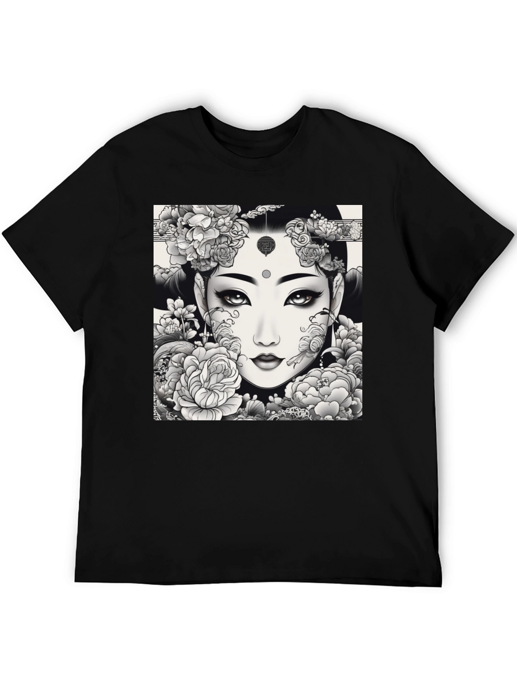 Artistic Floral Woman Graphic Tee - Black