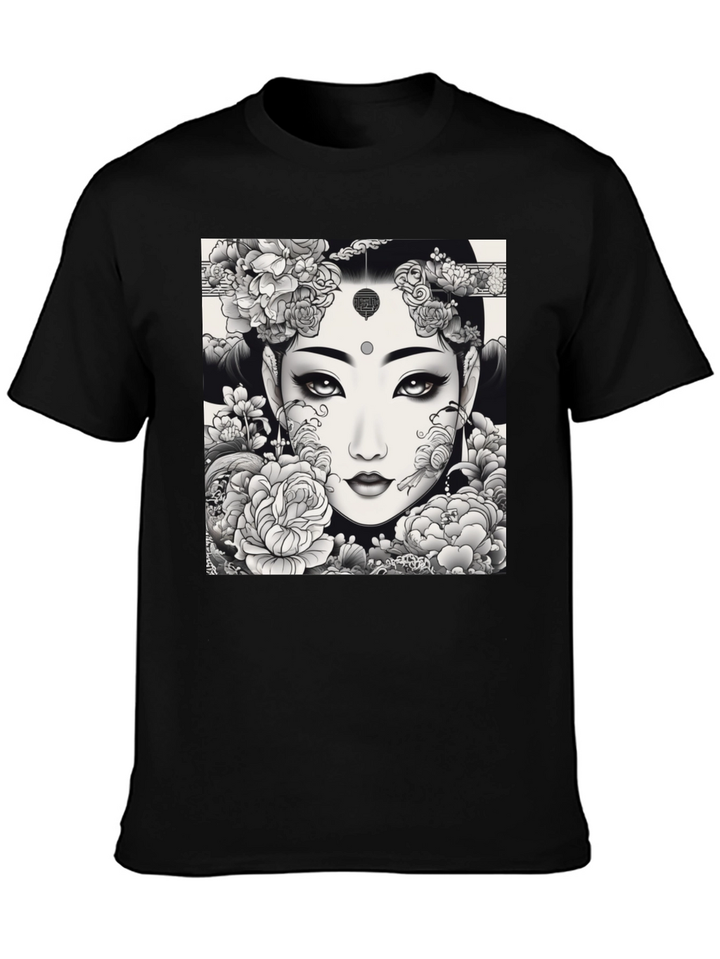 Artistic Floral Woman Graphic Tee - Black