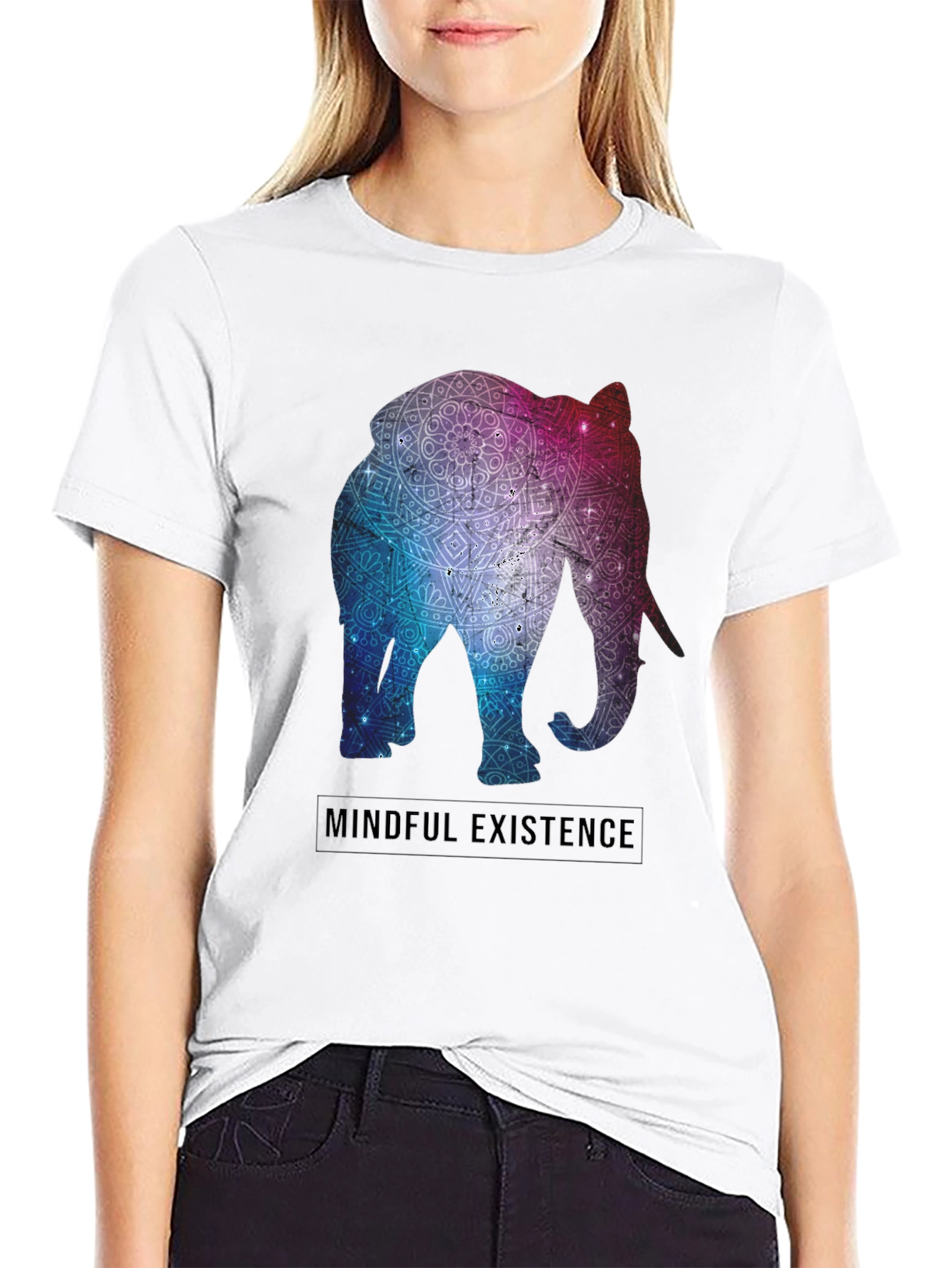 Mindful Existence Elephant Mandala Black T-Shirt