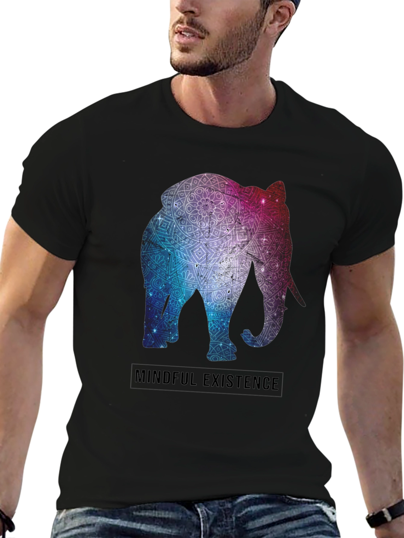 Mindful Existence Elephant Mandala Black T-Shirt