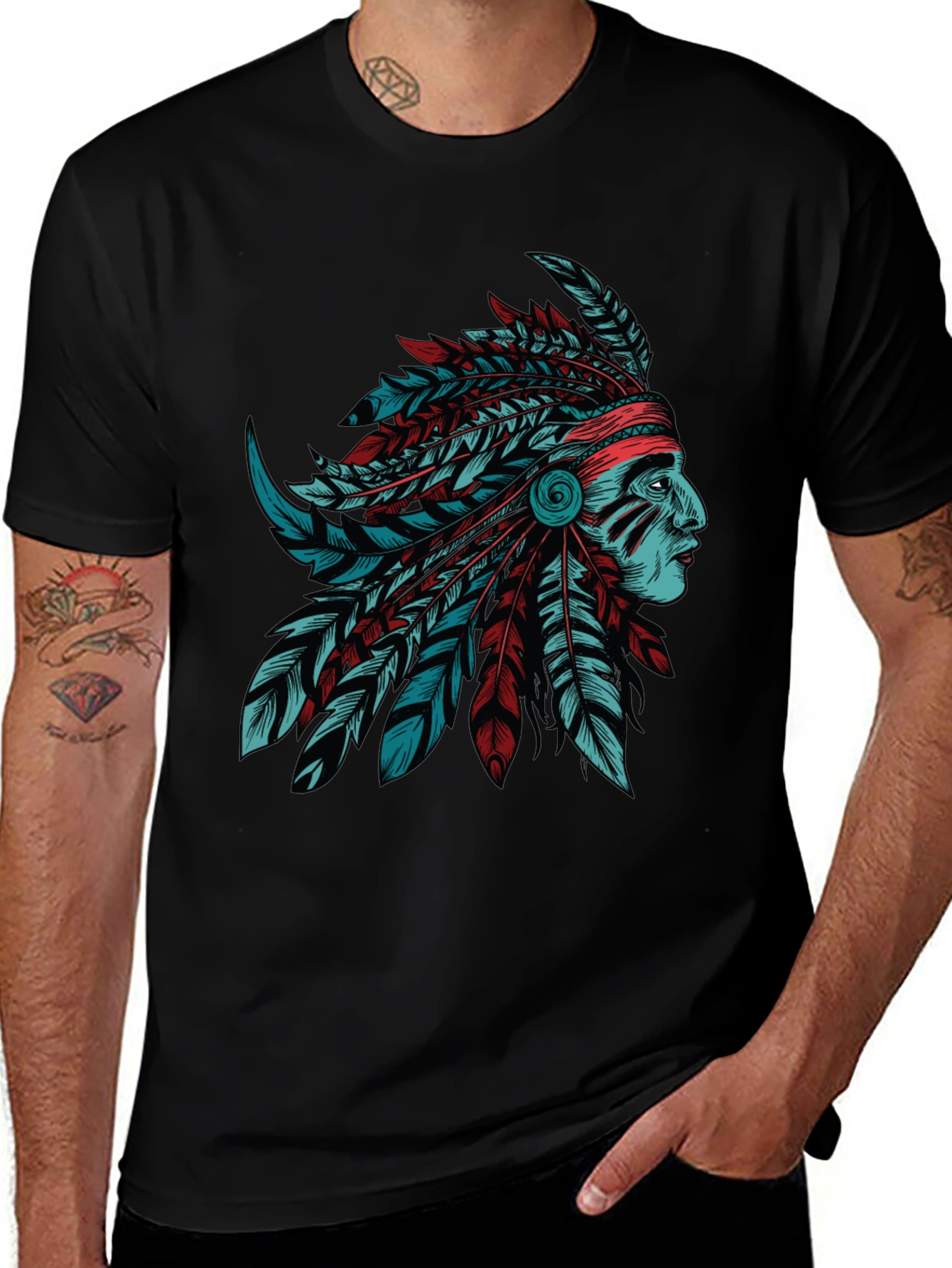 Native American Chief Graphic Tee - Stylish Black T-Shirt