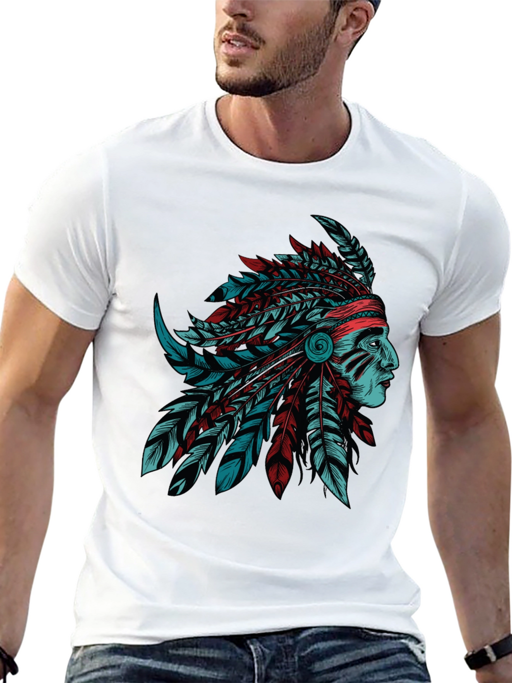 Native American Chief Graphic Tee - Stylish Black T-Shirt