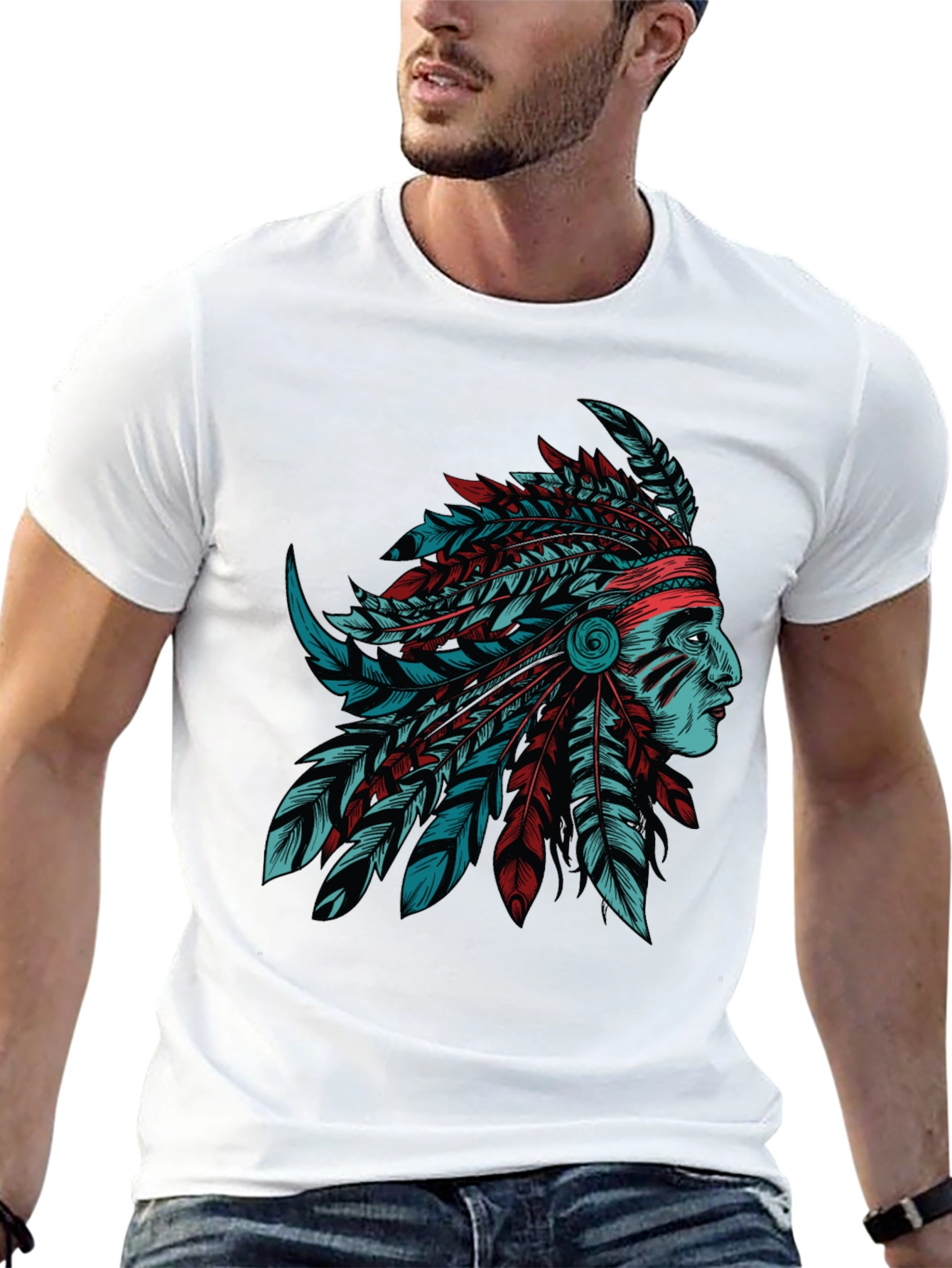 Native American Chief Graphic Tee - Stylish Black T-Shirt