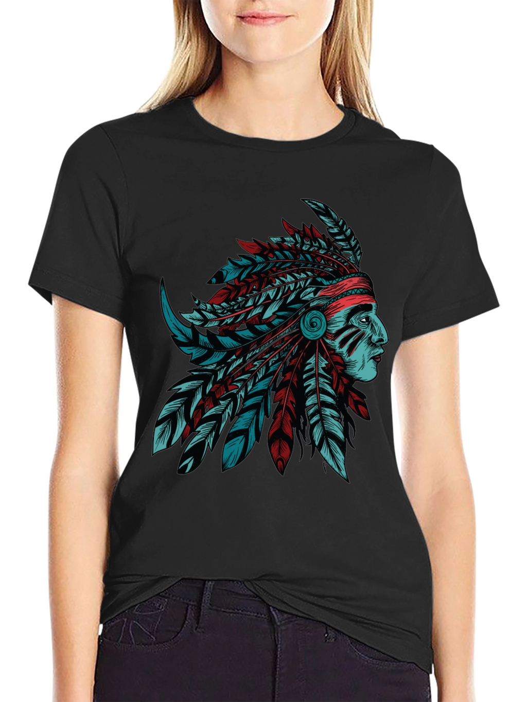 Native American Chief Graphic Tee - Stylish Black T-Shirt