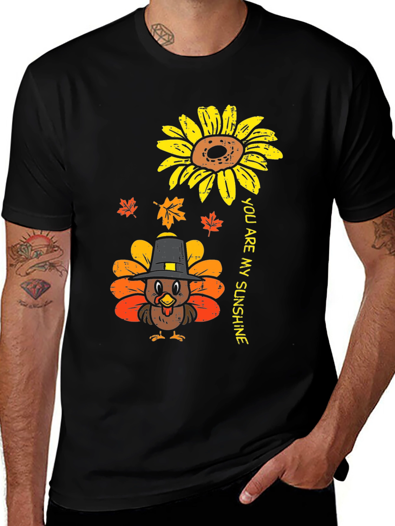 Thanksgiving Turkey Sunflower Graphic Tee