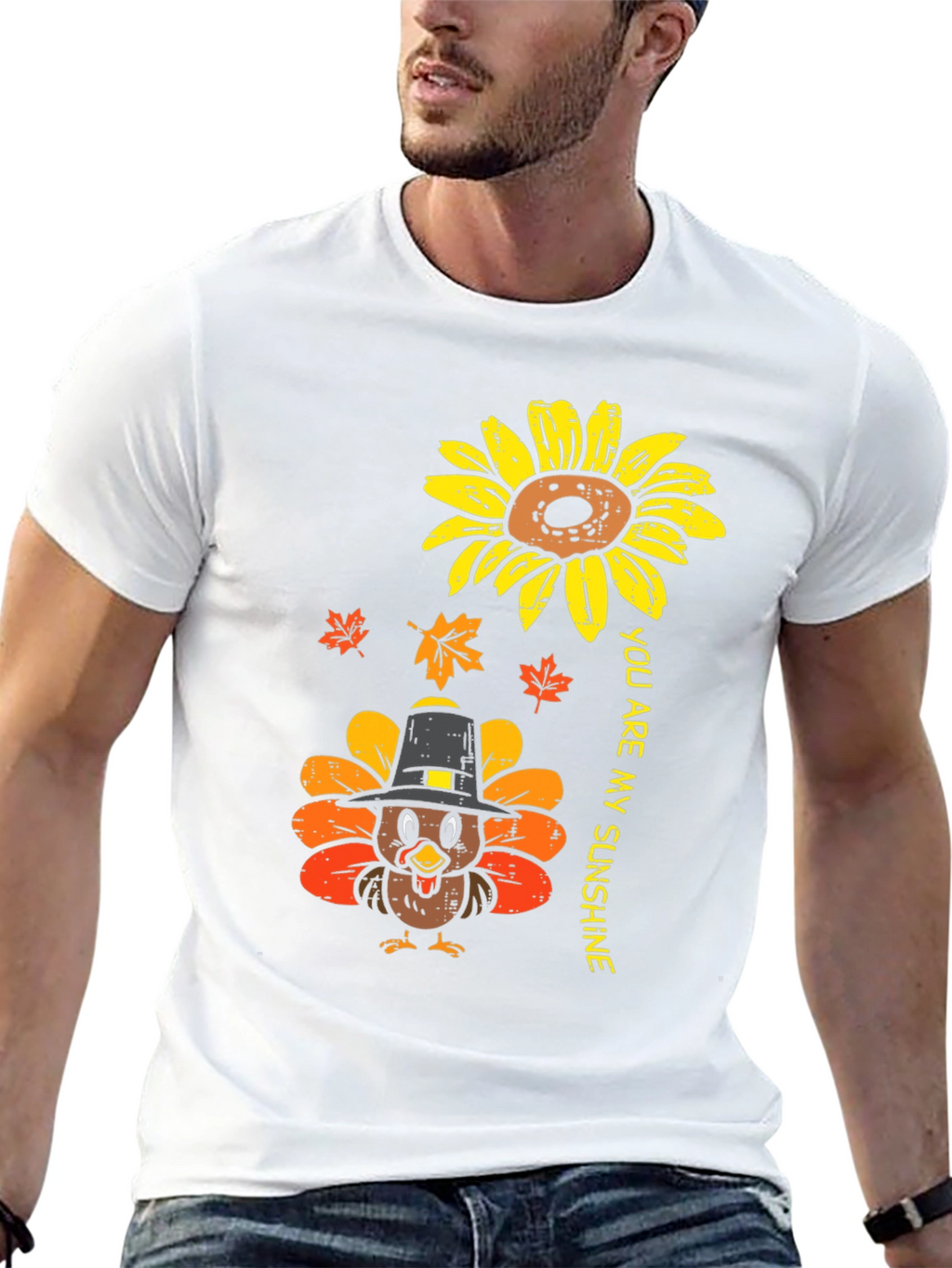 Thanksgiving Turkey Sunflower Graphic Tee