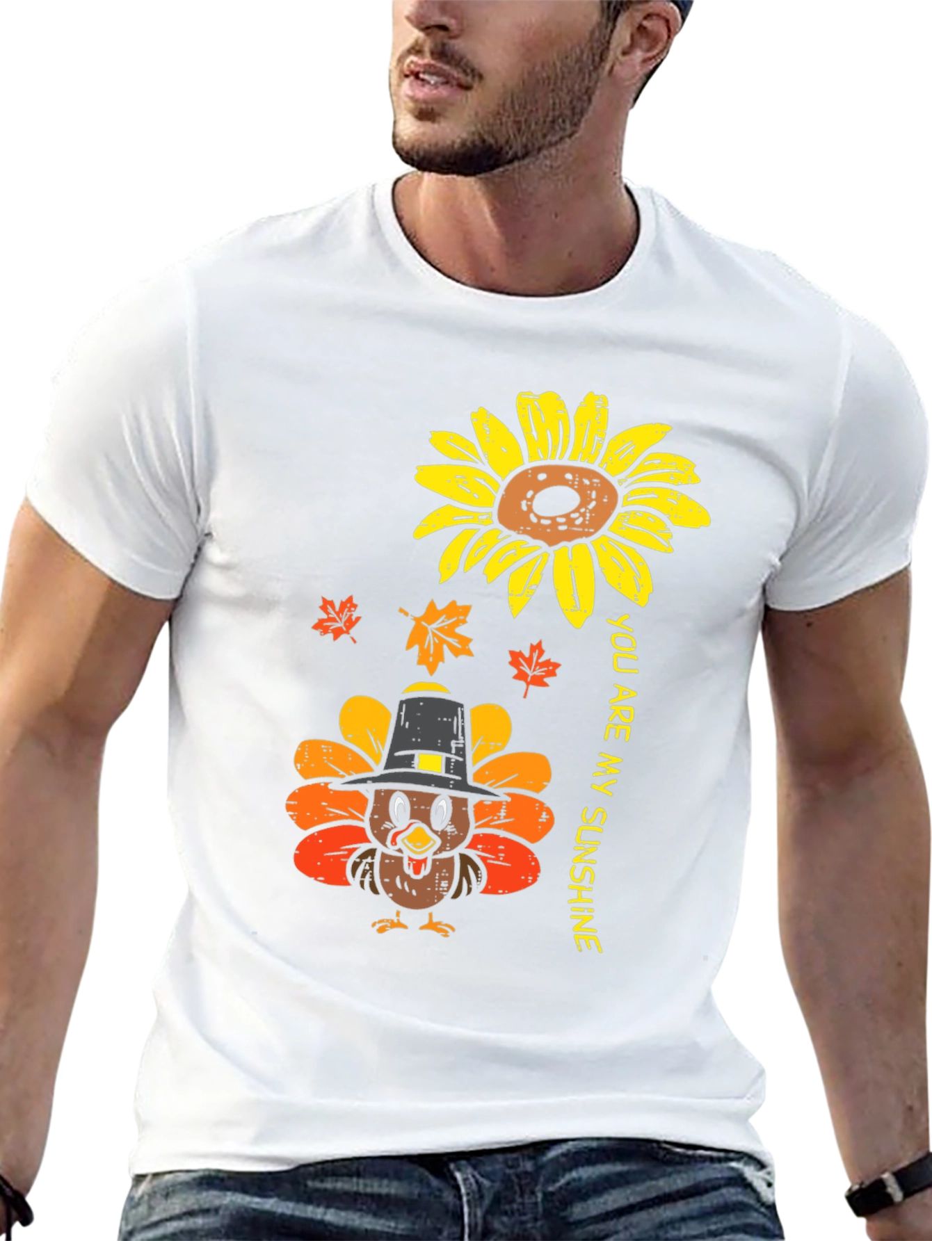 Thanksgiving Turkey Sunflower Graphic Tee