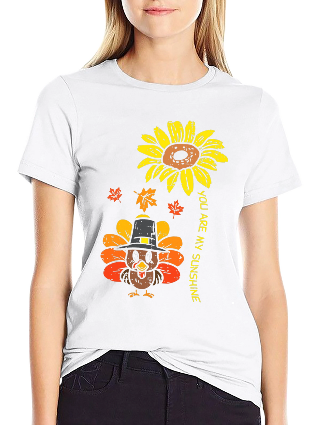 Thanksgiving Turkey Sunflower Graphic Tee