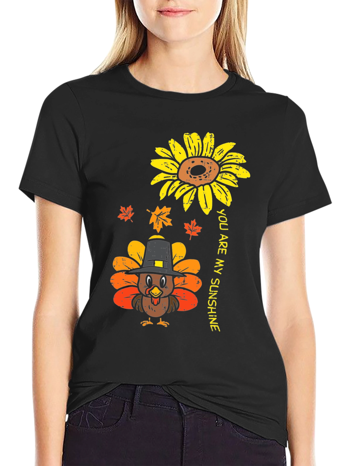 Thanksgiving Turkey Sunflower Graphic Tee
