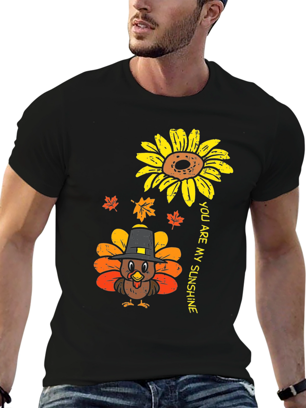 Thanksgiving Turkey Sunflower Graphic Tee