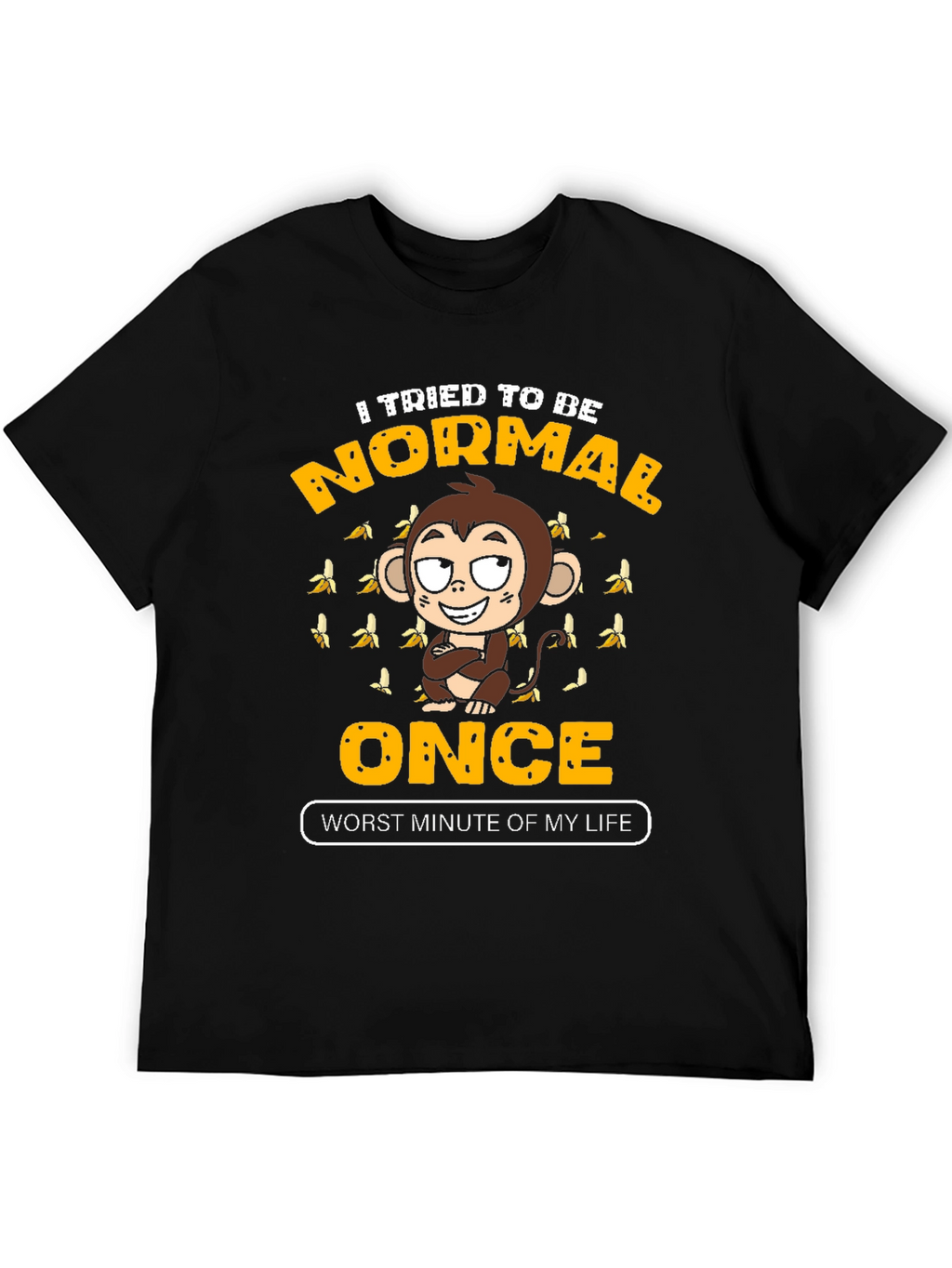 Funny Monkey Normal Once Mens Black Graphic T-Shirt