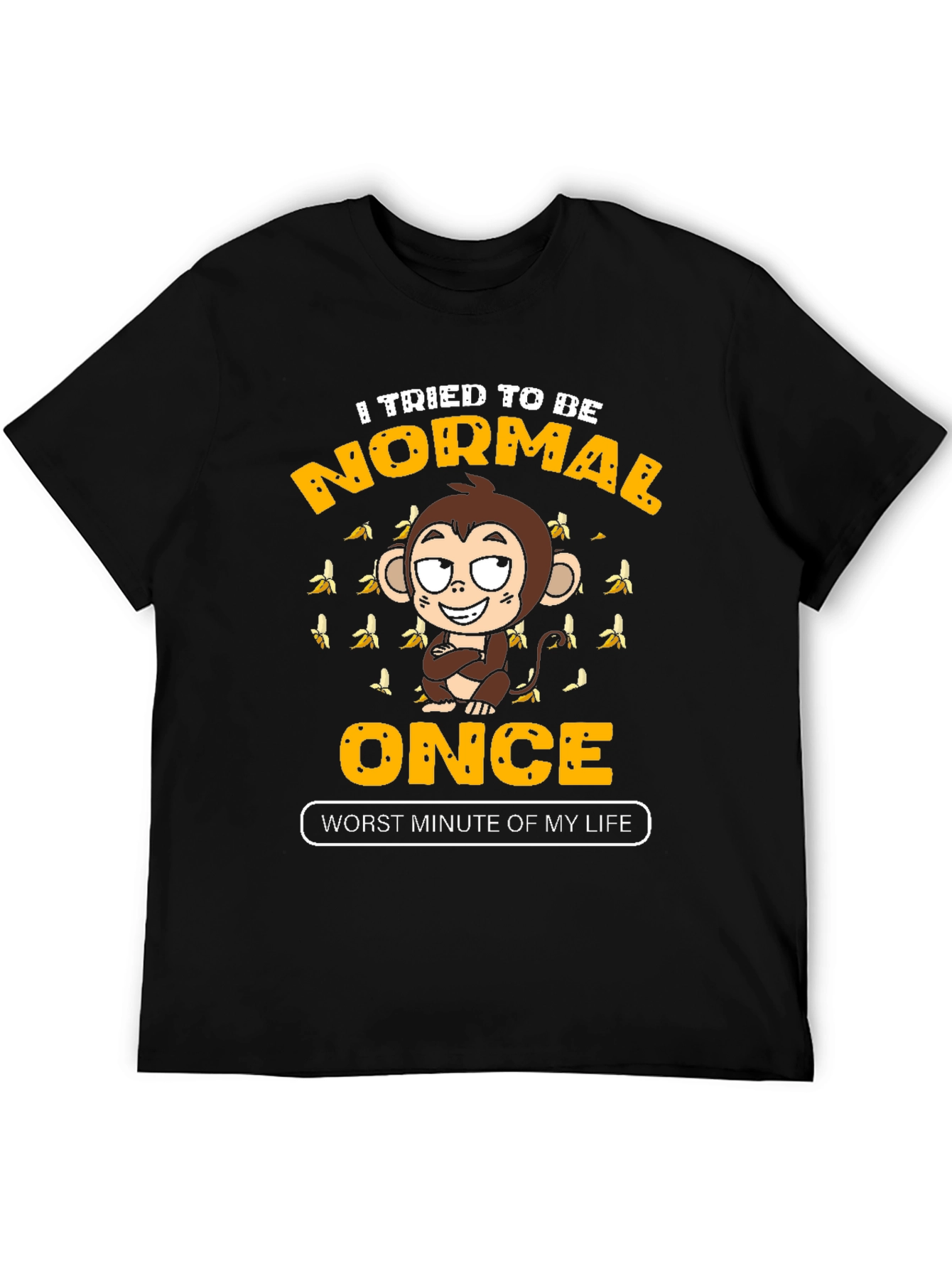 Funny Monkey Normal Once Mens Black Graphic T-Shirt
